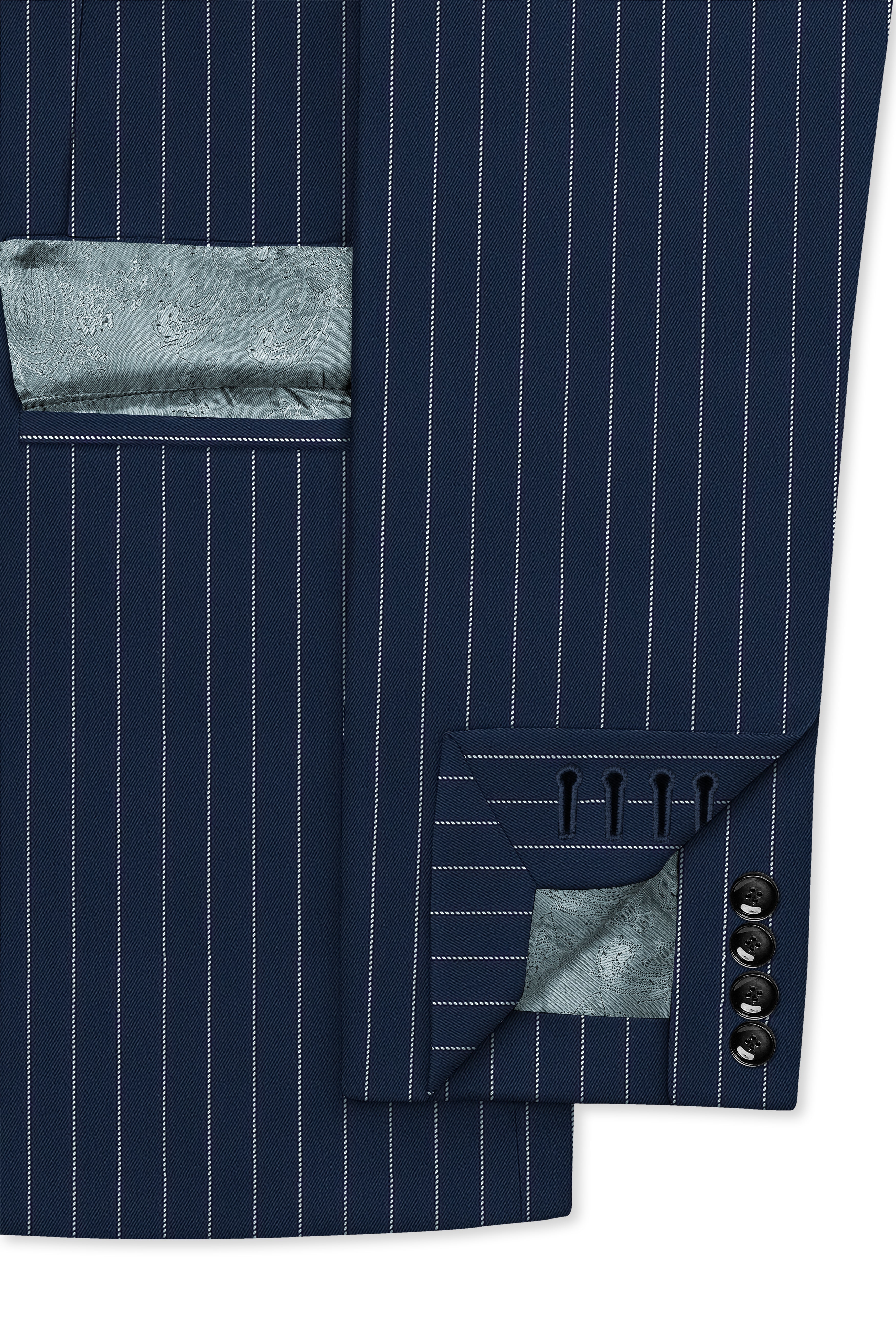 Veritus-Zodiac Blue And Bright White Chalk Striped Wool Rich Slight Stretch Double Breasted Suit