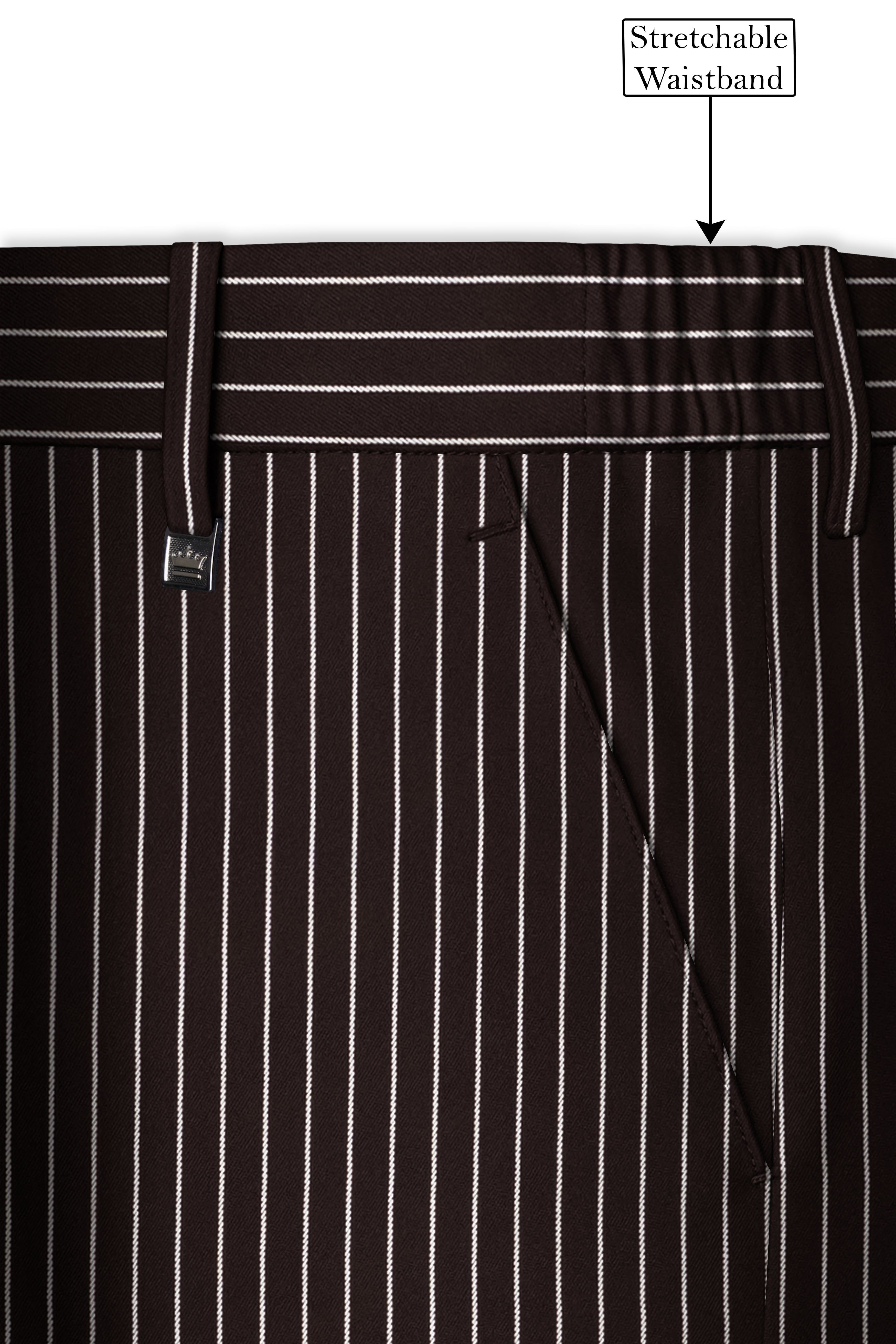 Bastion-Gondola Brown And Bright White Chalk Striped Wool Rich Slight Stretch Double Breasted Suit