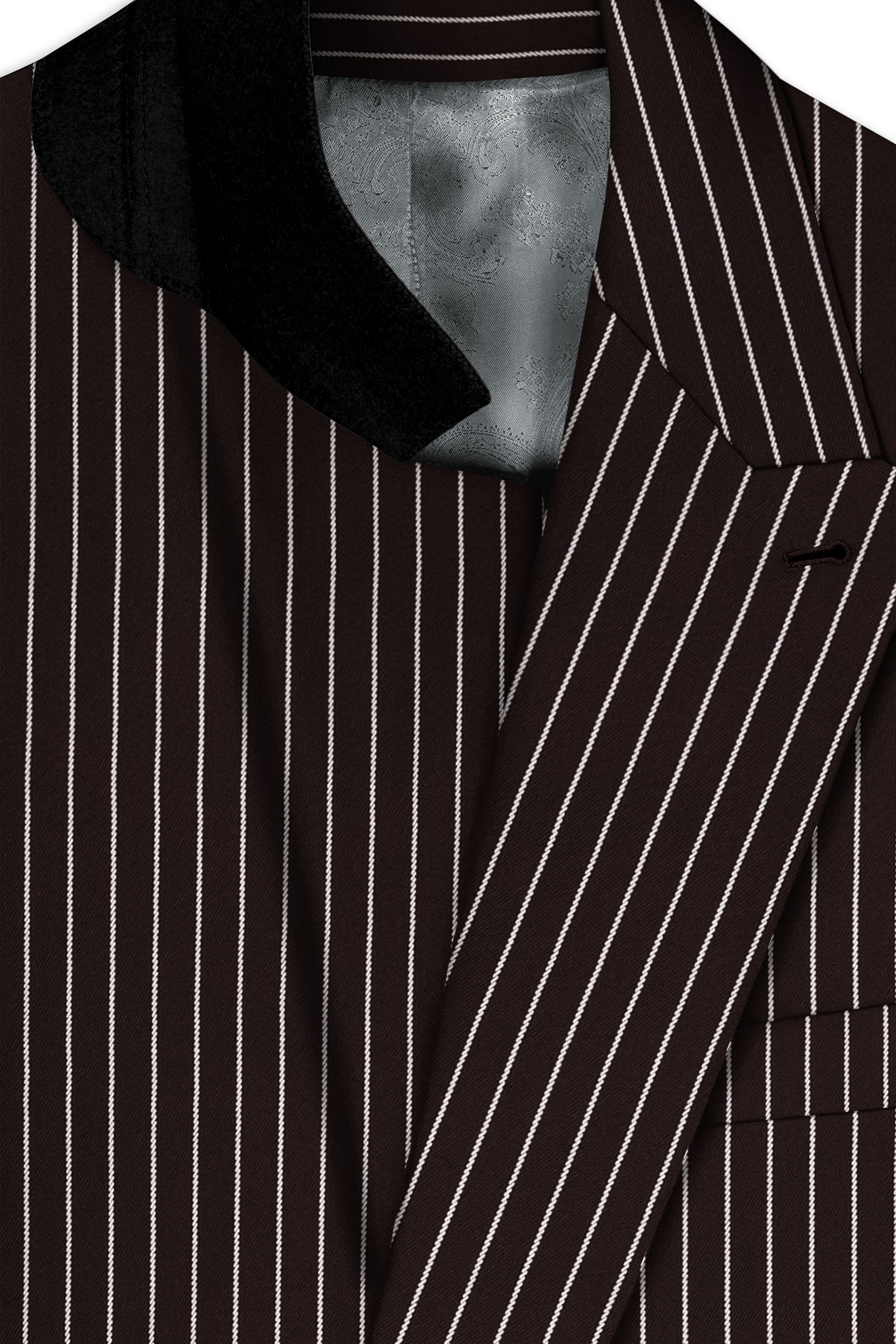 Bastion-Gondola Brown And Bright White Chalk Striped Wool Rich Slight Stretch Double Breasted Suit