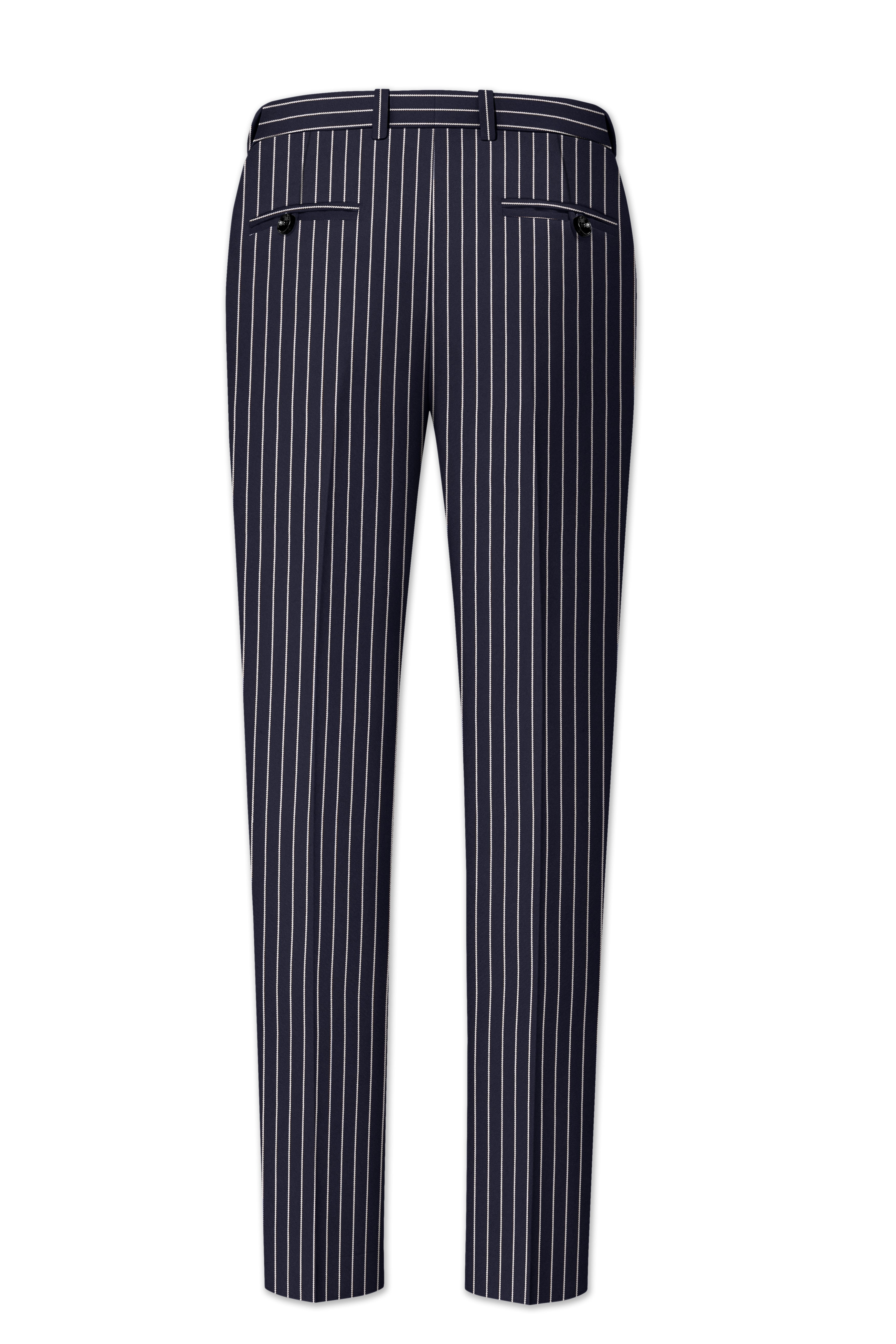 Maris-Baltic Sea Blue And Bright White Chalk Striped Wool Rich Slight Stretch Double Breasted Suit