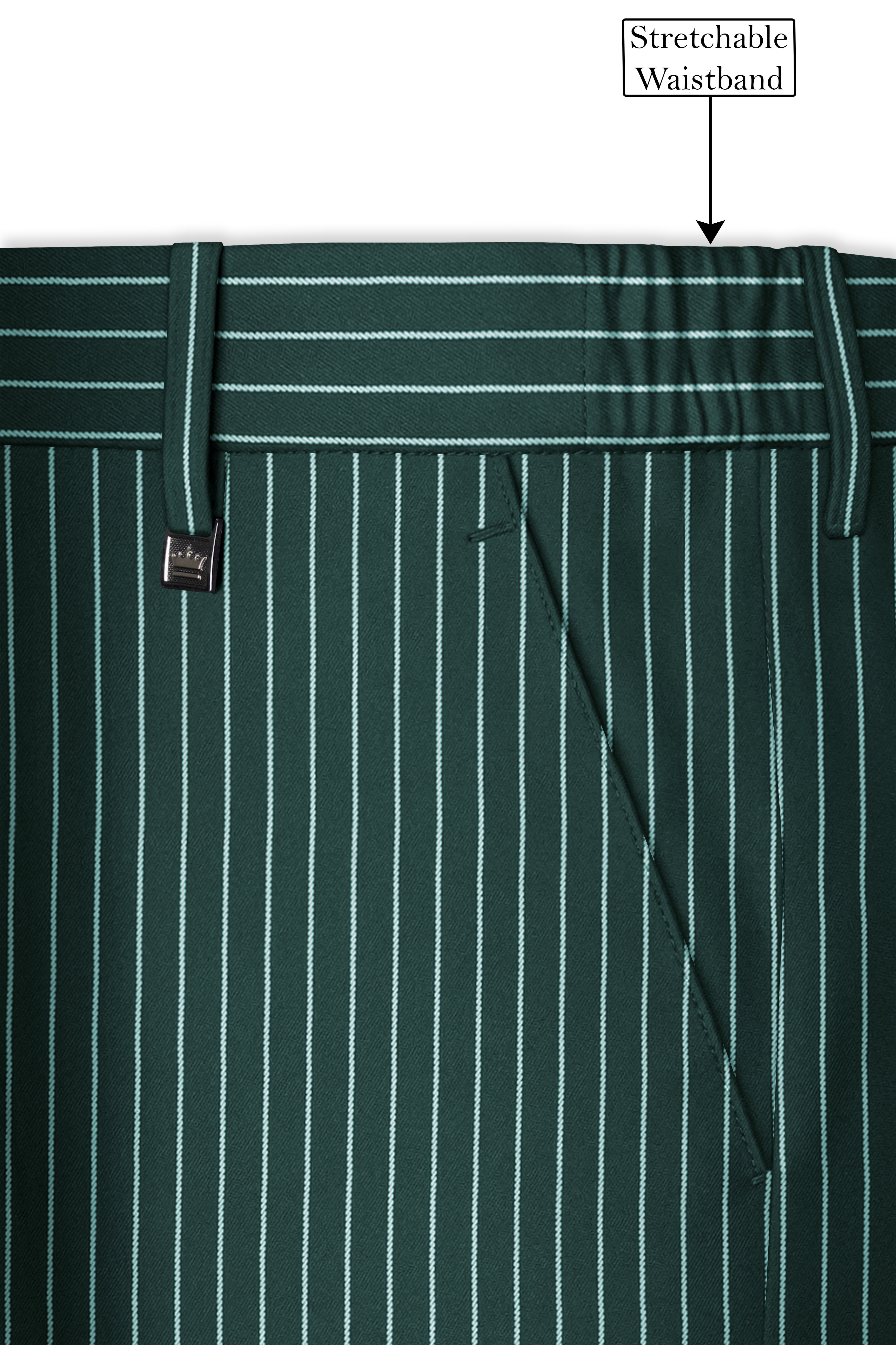 Forenza-Jungle Green And Bright White Chalk Striped Wool Rich Slight Stretch Double Breasted Suit