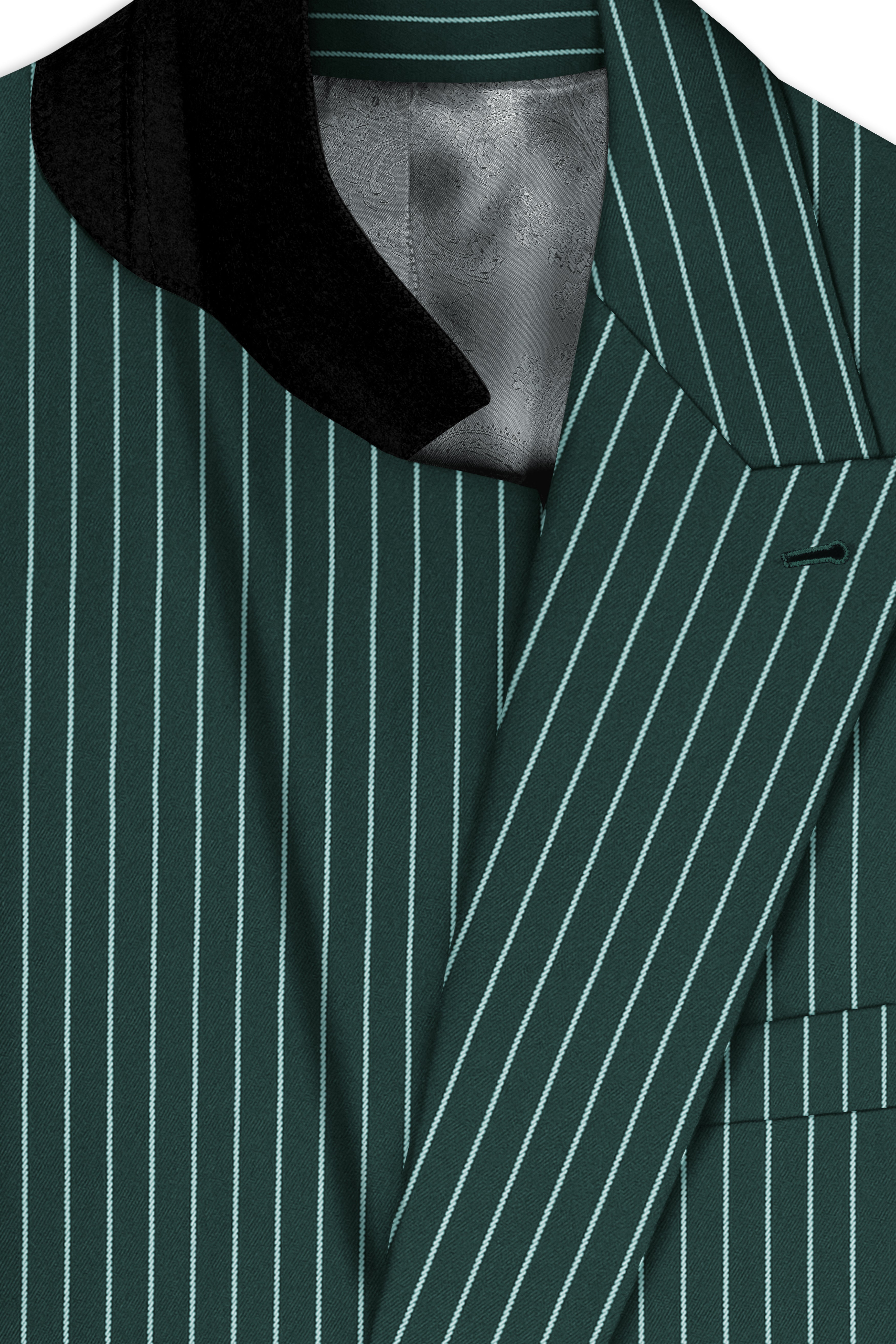 Forenza-Jungle Green And Bright White Chalk Striped Wool Rich Slight Stretch Double Breasted Suit