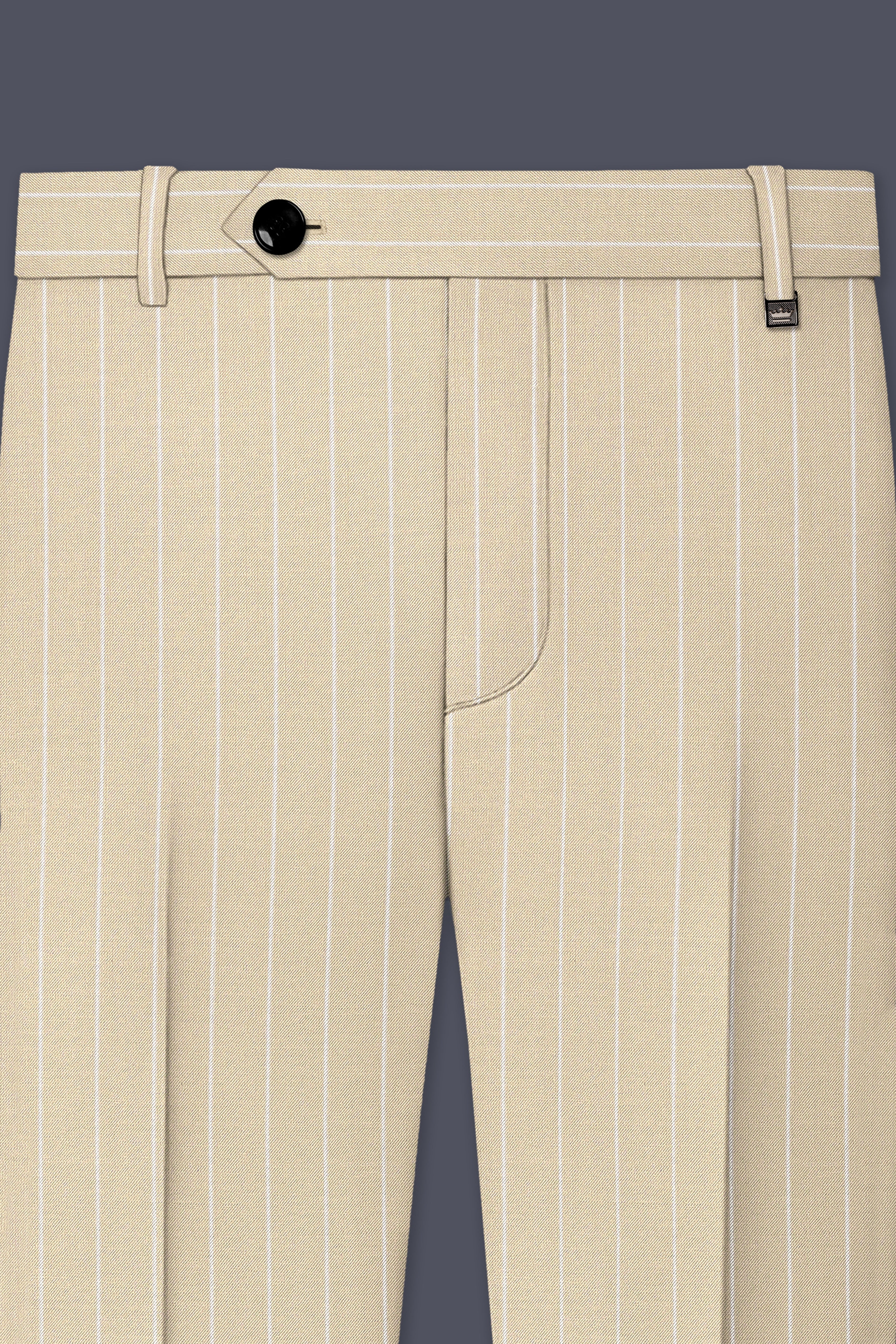 Lumier-Akaroa Cream And Bright White Chalk Striped Wool Rich Slight Stretch Double Breasted Suit