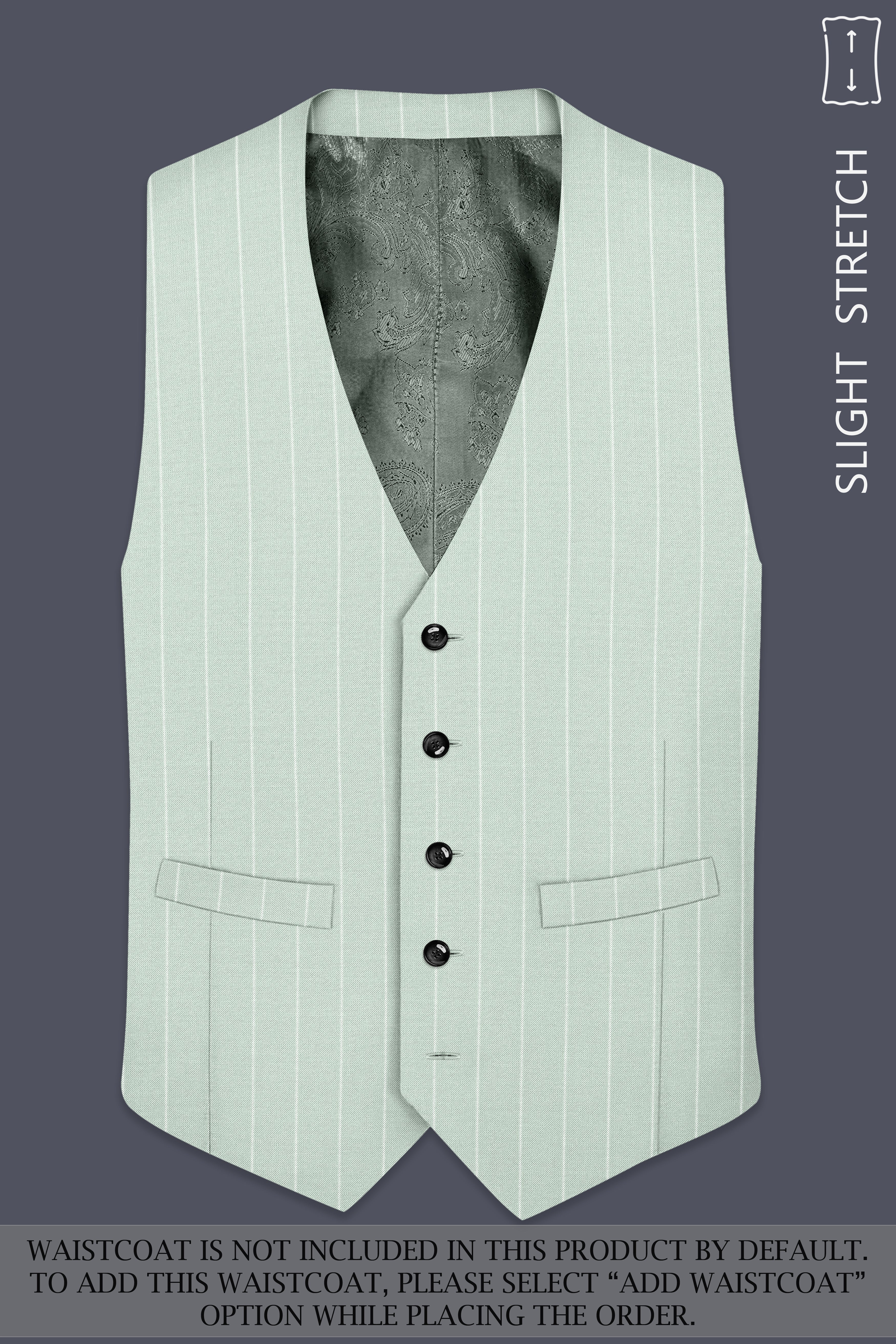 Halcyon-Pale Leaf Green And Bright White Chalk Striped Wool Rich Slight Stretch Double Breasted Suit