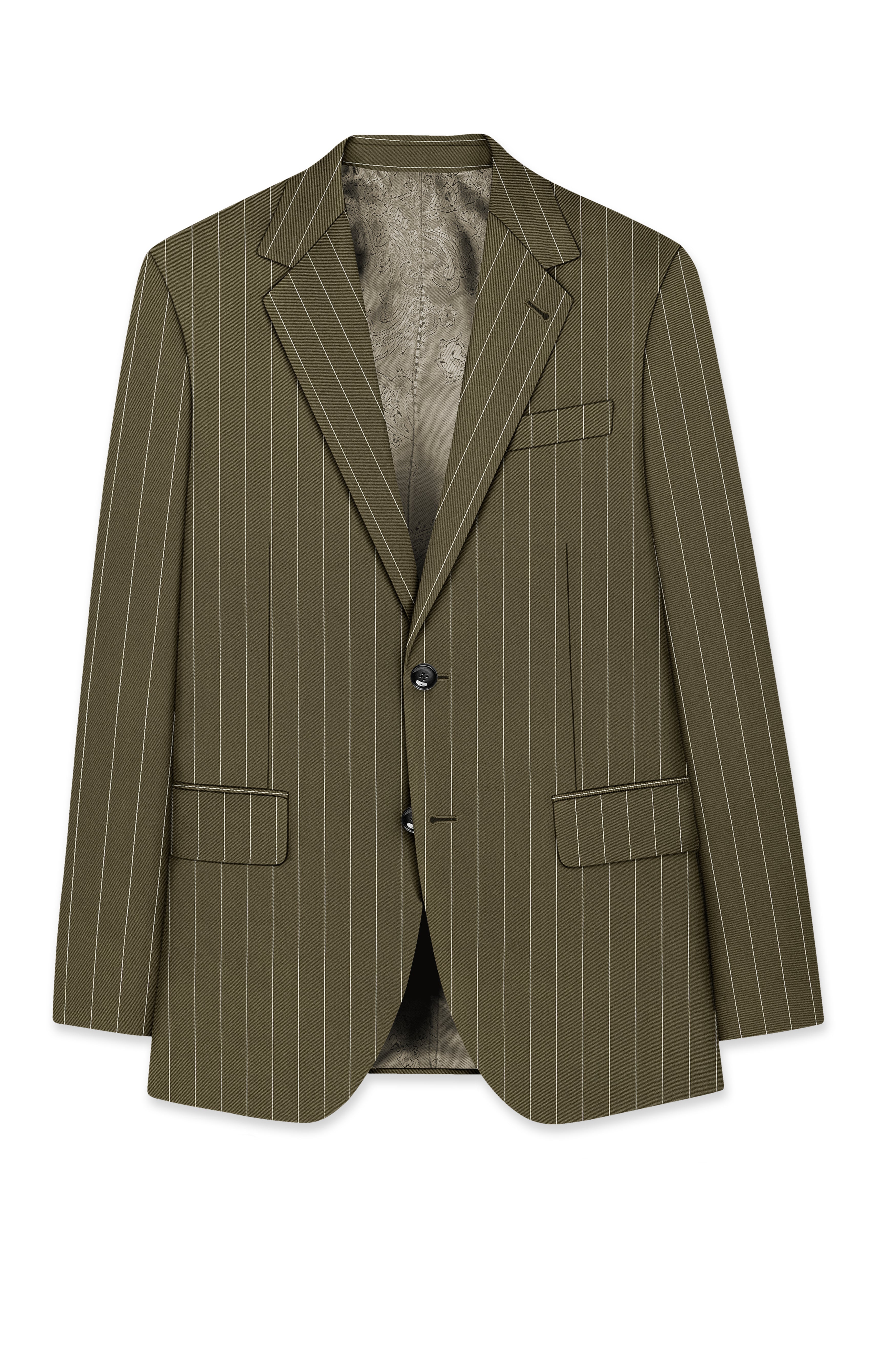 Pinacle-Hamlock Brown And Bright White Chalk Striped Wool Rich Slight Stretch Single Breasted Suit