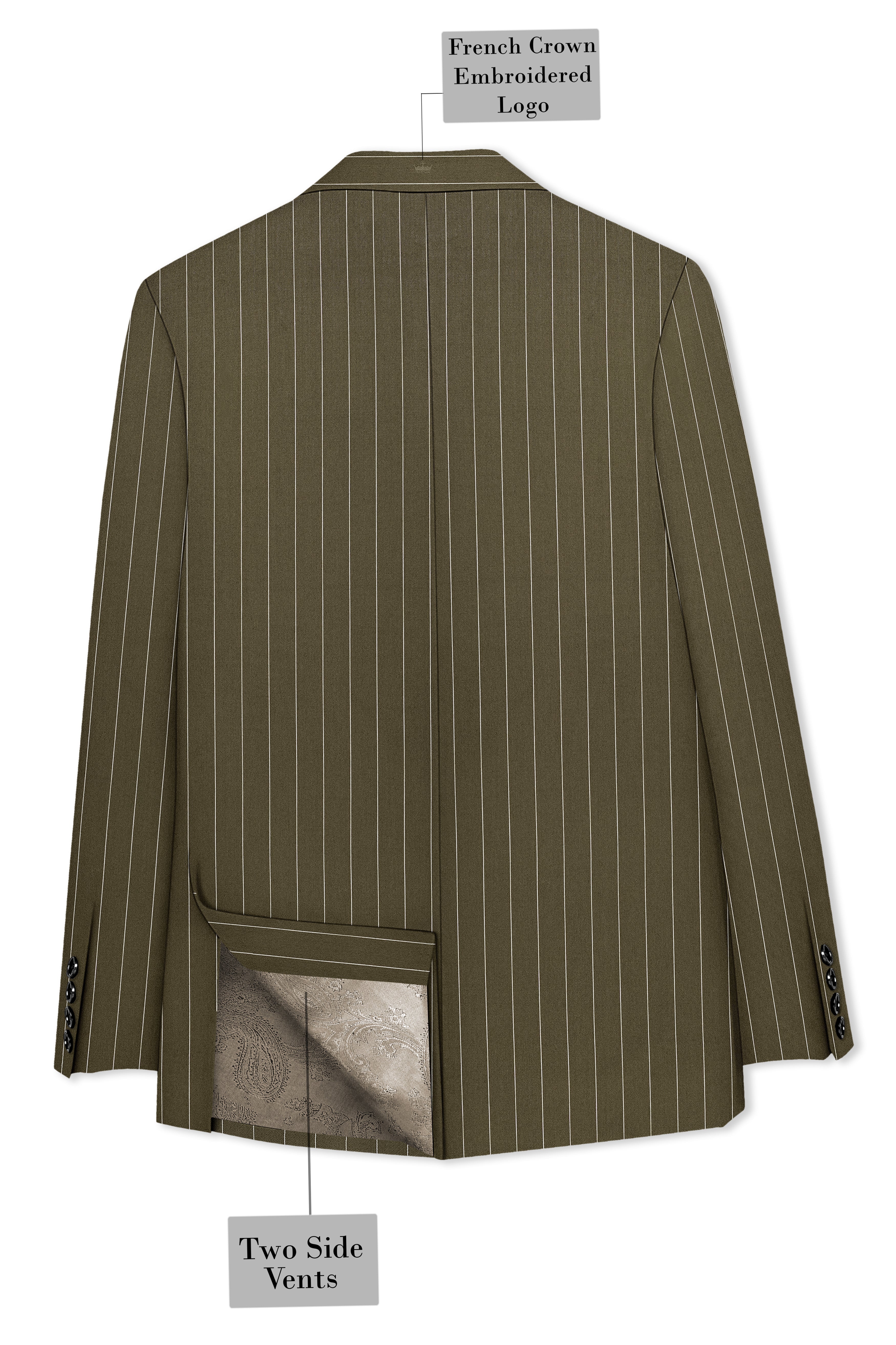 Pinacle-Hamlock Brown And Bright White Chalk Striped Wool Rich Slight Stretch Single Breasted Suit