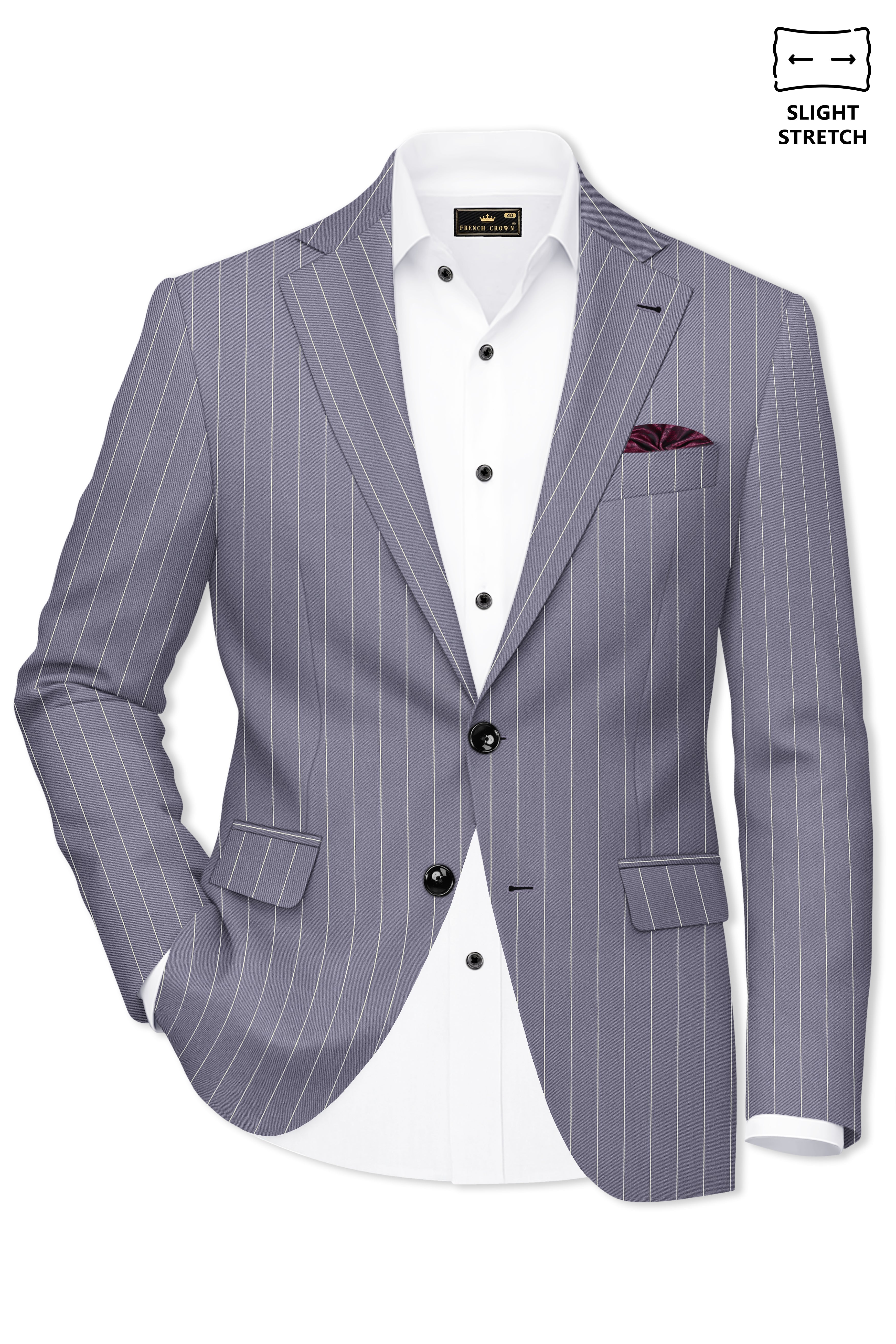 Regent-Mobster Gray And Bright White Chalk Striped Wool Rich Slight Stretch Single Breasted Suit