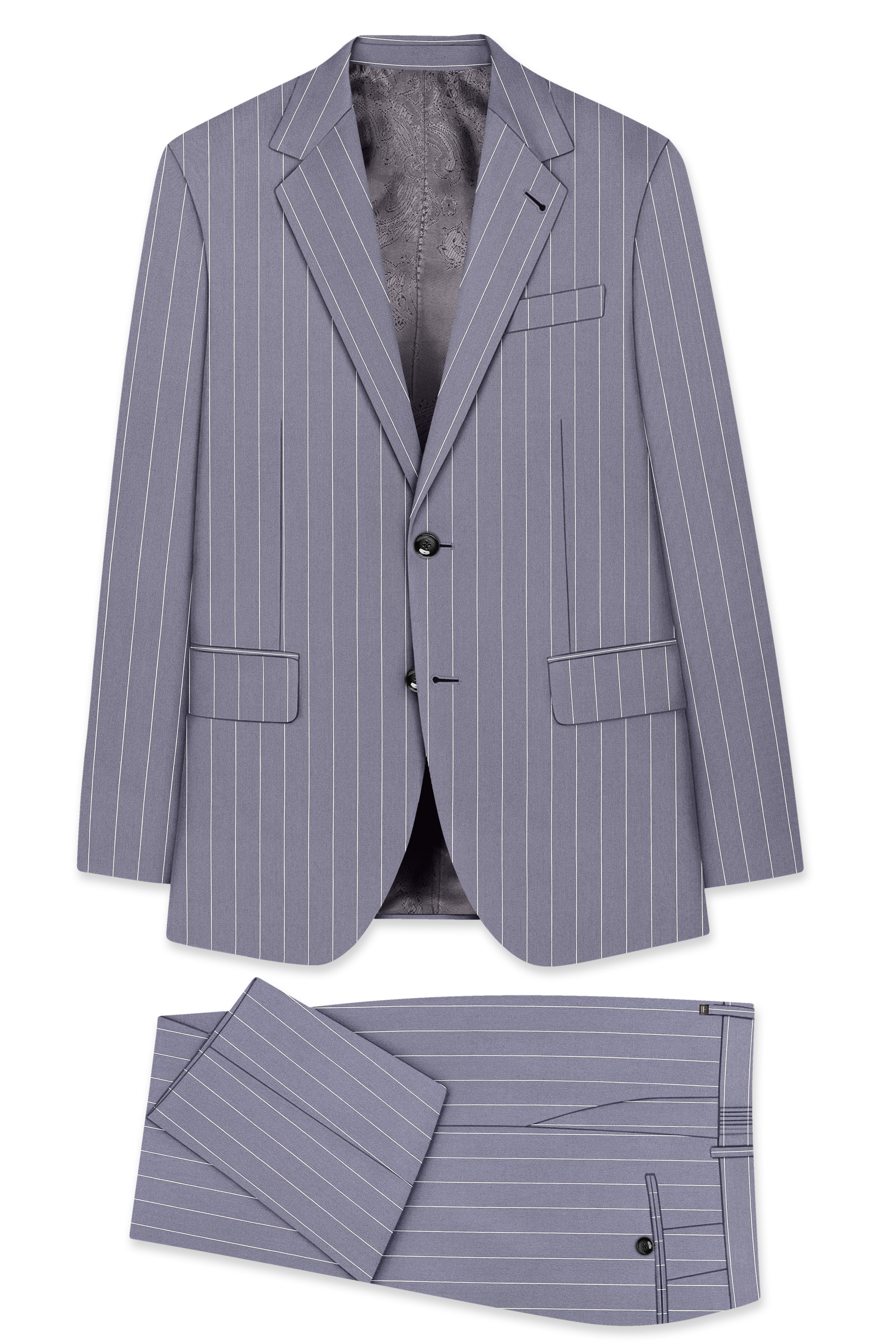Regent-Mobster Gray And Bright White Chalk Striped Wool Rich Slight Stretch Single Breasted Suit