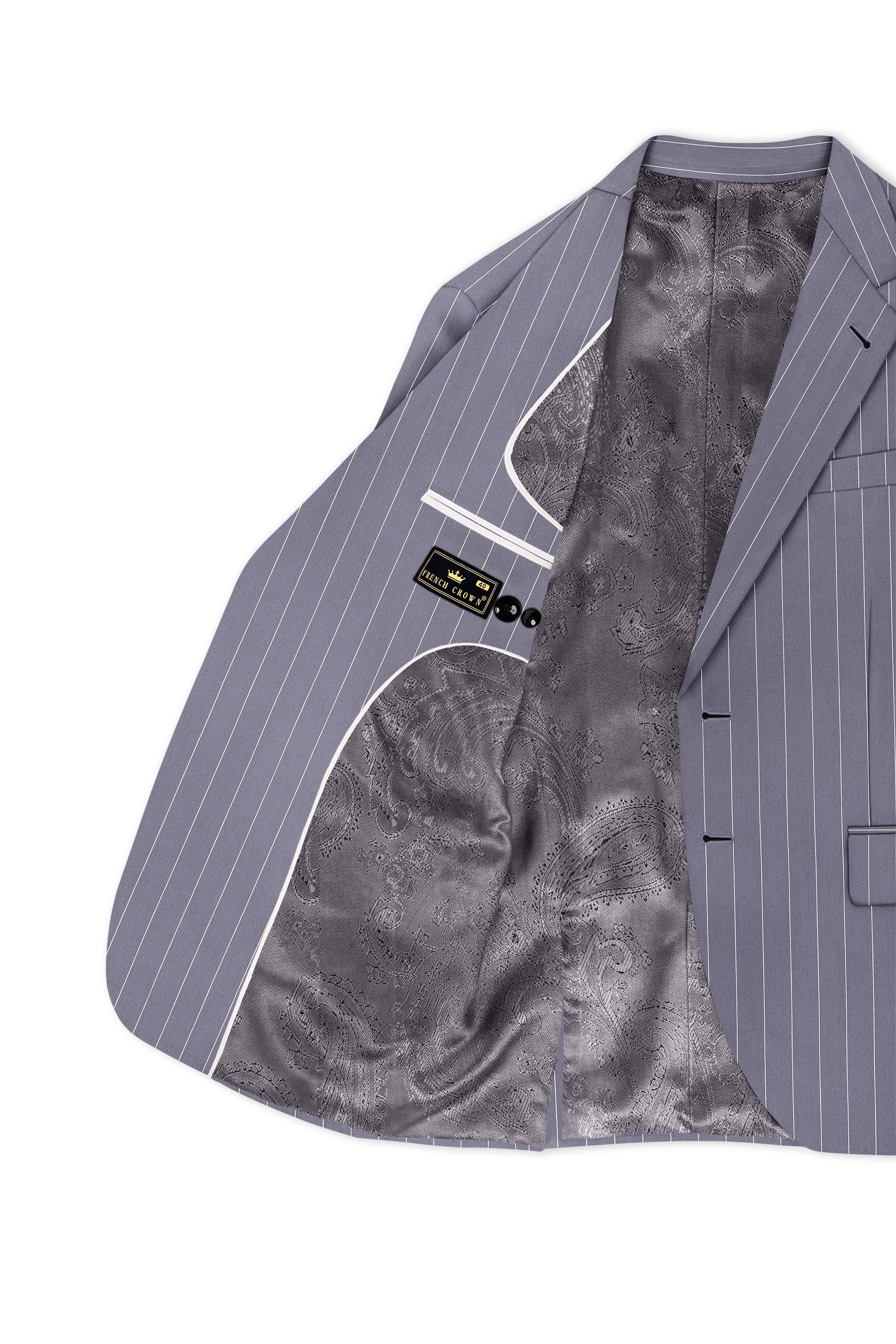 Regent-Mobster Gray And Bright White Chalk Striped Wool Rich Slight Stretch Single Breasted Suit