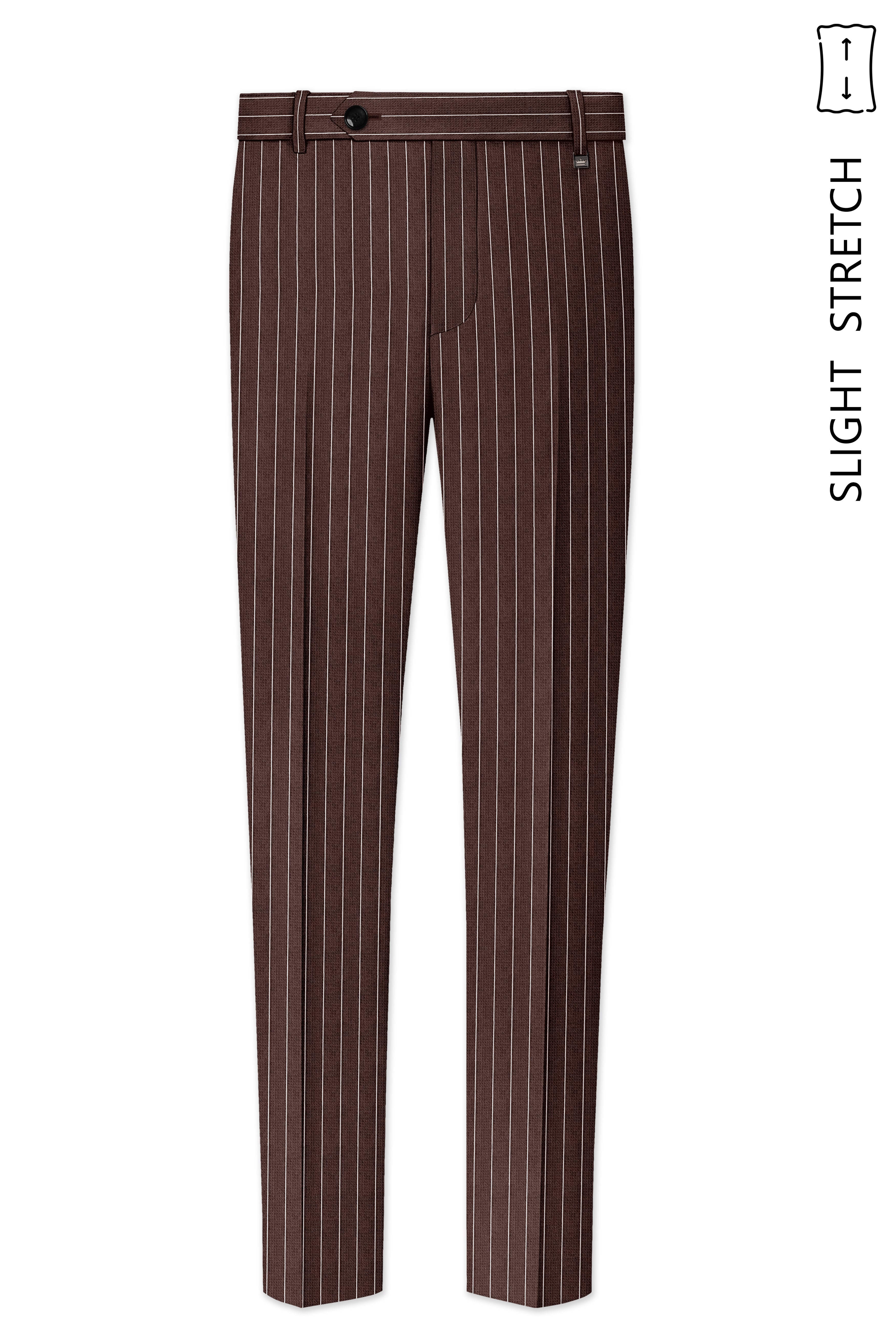 Bristol-Bistre Brown And Bright White Chalk Striped Wool Rich Slight Stretch Single Breasted Suit