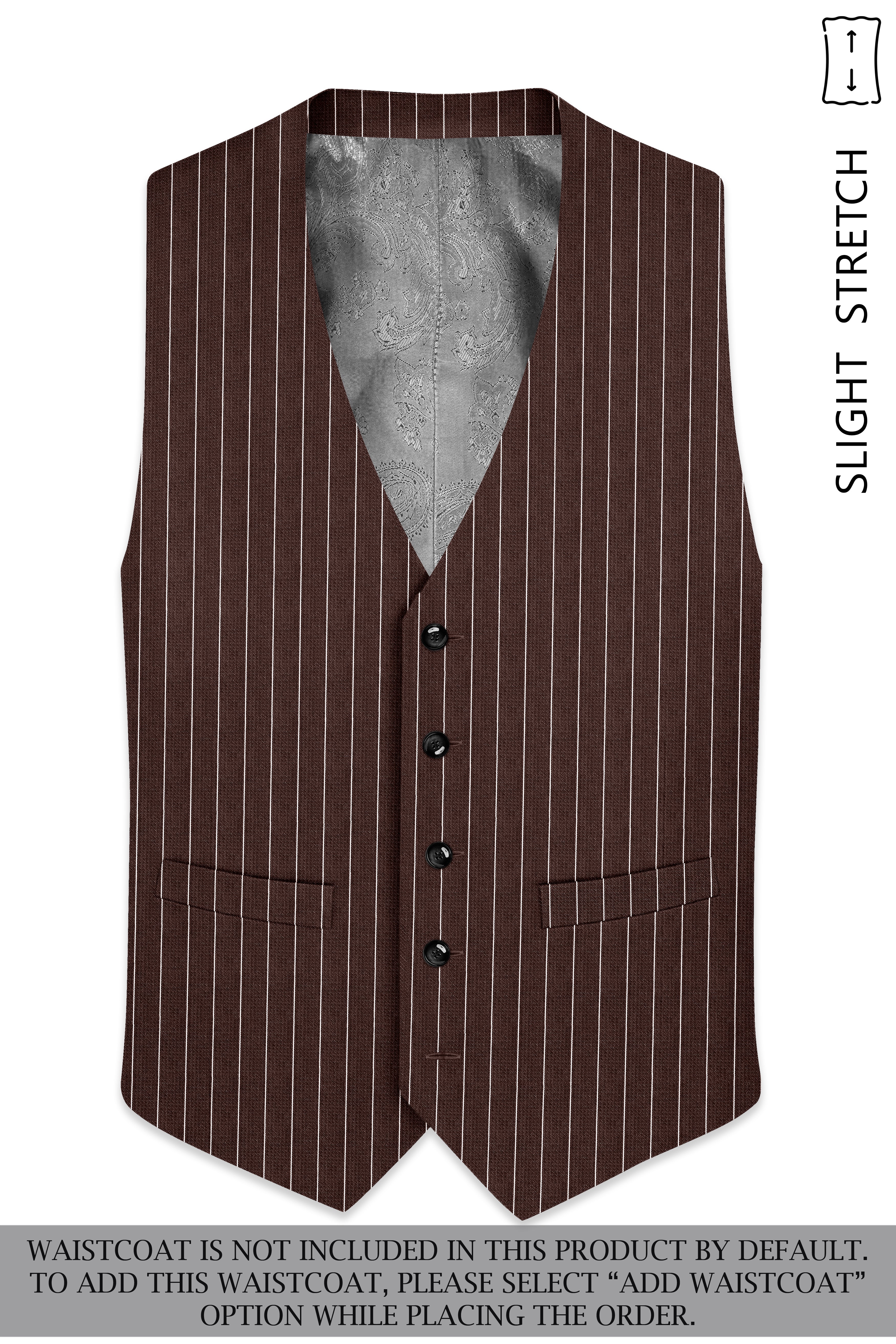 Bristol-Bistre Brown And Bright White Chalk Striped Wool Rich Slight Stretch Single Breasted Suit