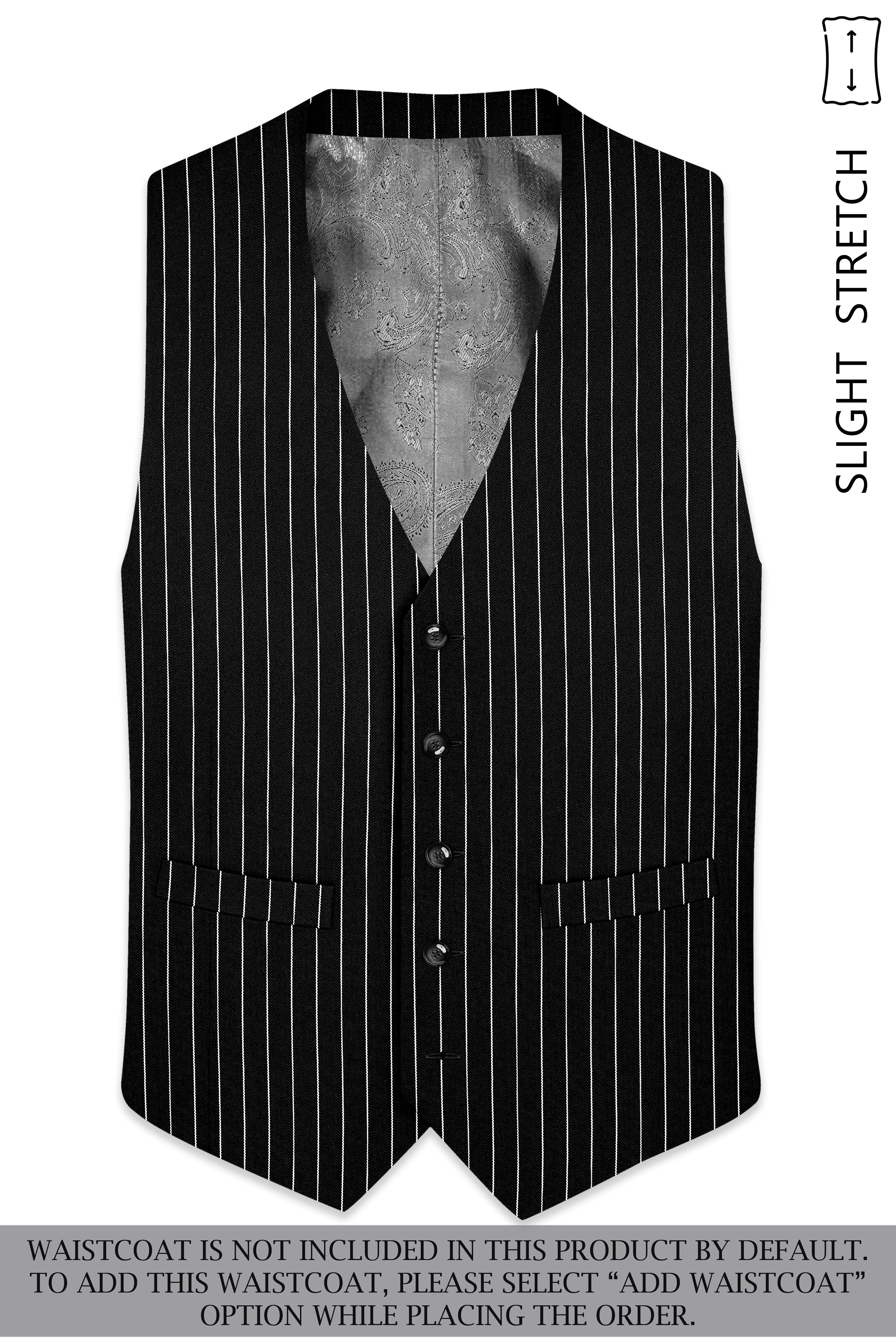 Noir-Jade Black Herringbone Striped Wool Rich Slight Stretch Single Breasted Suit