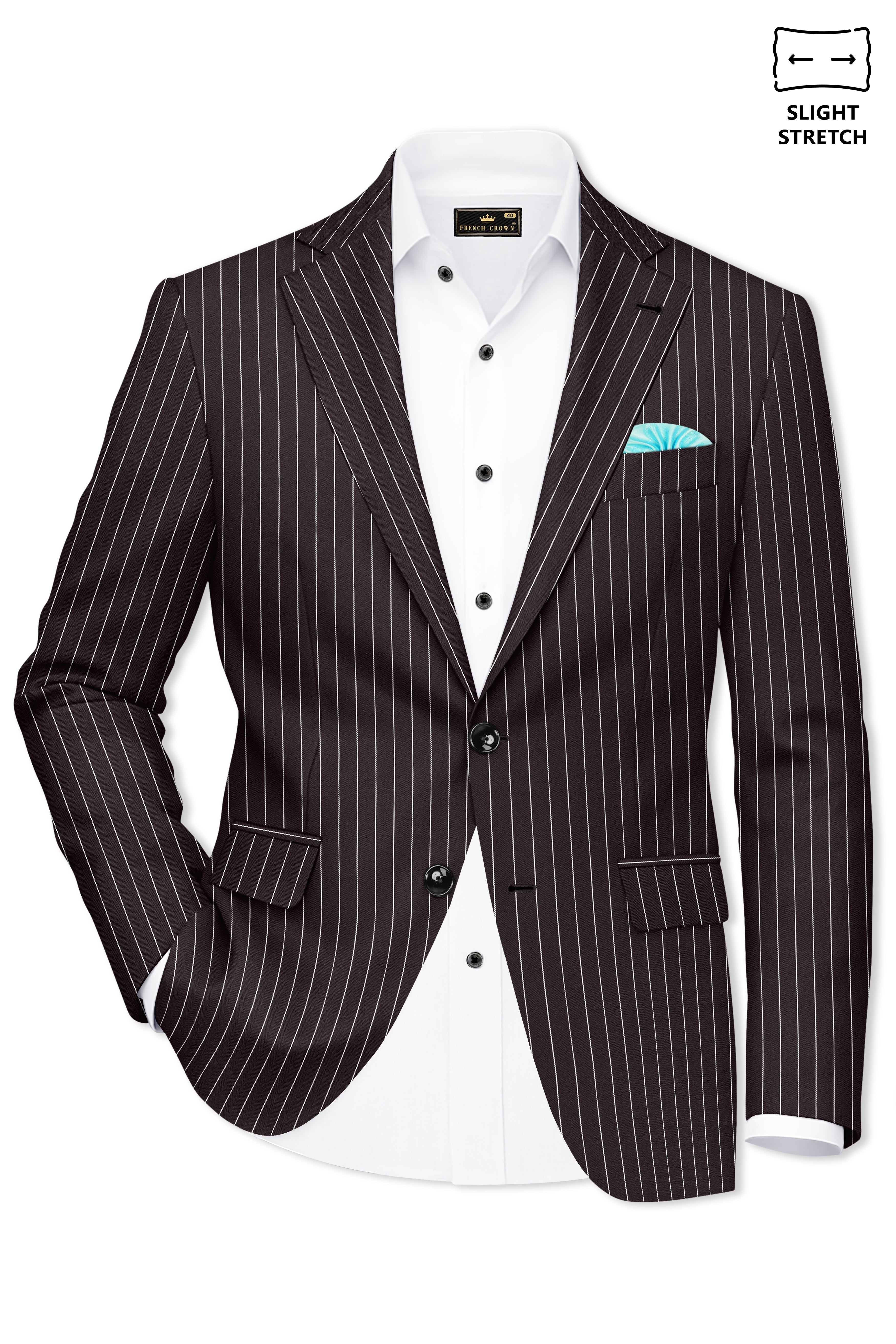 Volt-Thunder Brown Herringbone Striped Wool Rich Slight Stretch Single Breasted Suit