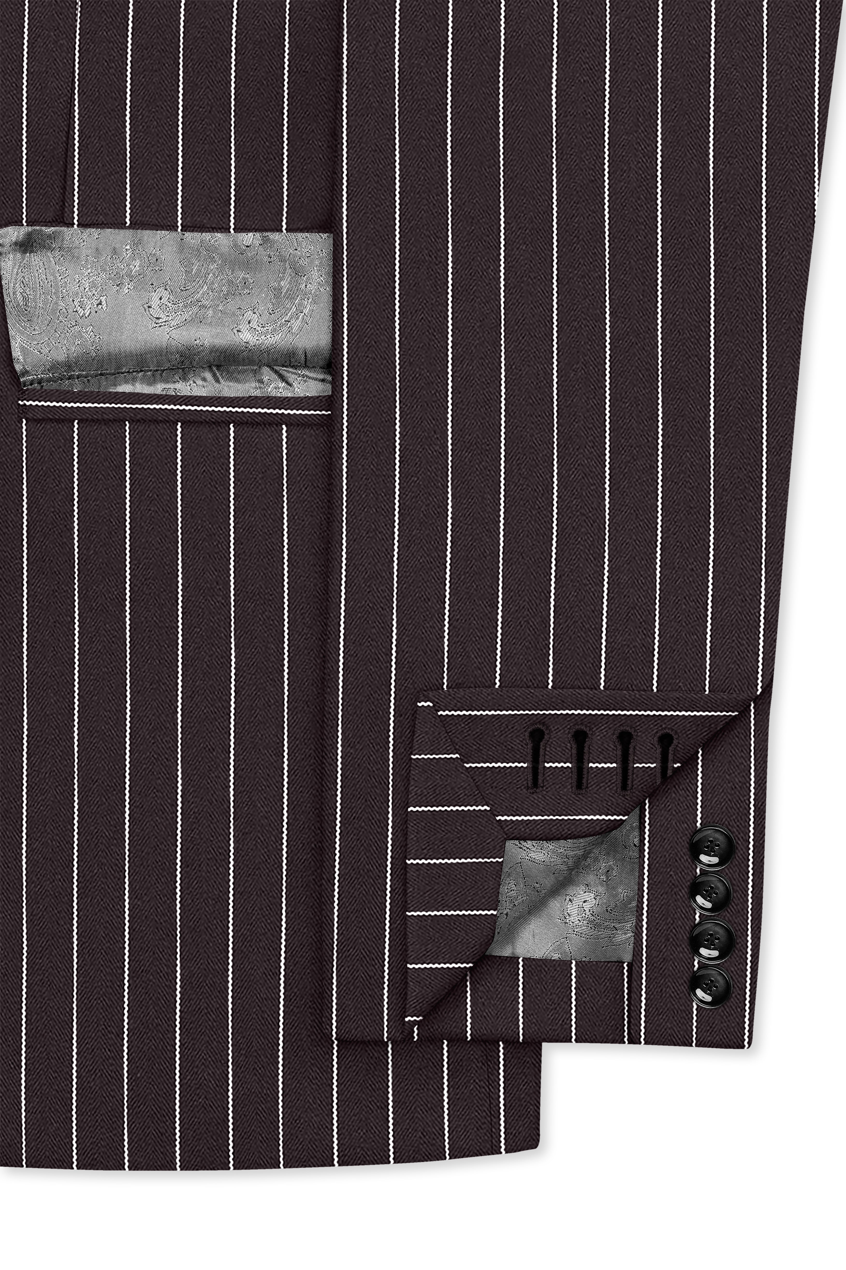 Volt-Thunder Brown Herringbone Striped Wool Rich Slight Stretch Single Breasted Suit