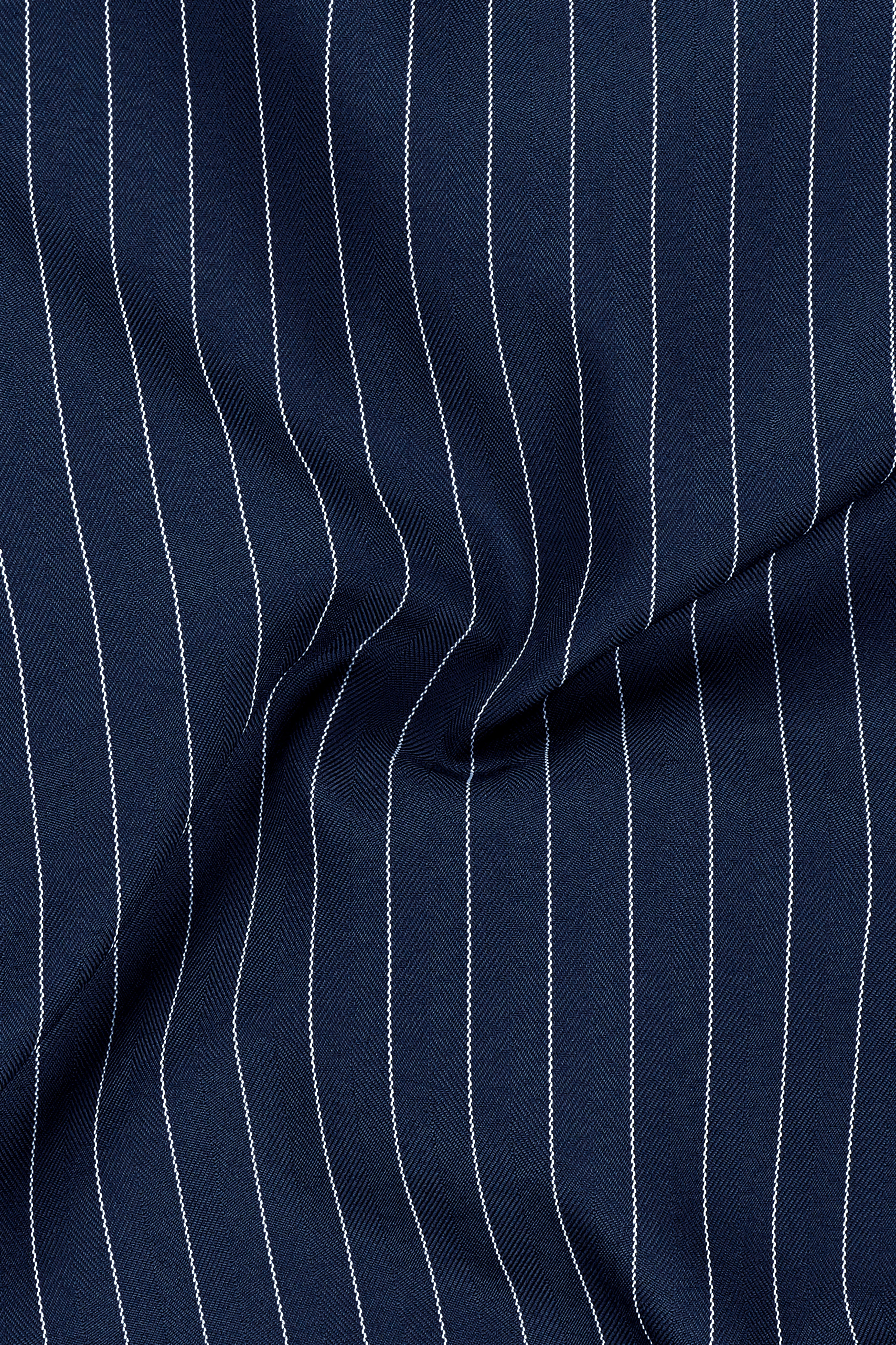 Astris-Space Blue Herringbone Striped Wool Rich Slight Stretch Single Breasted Suit