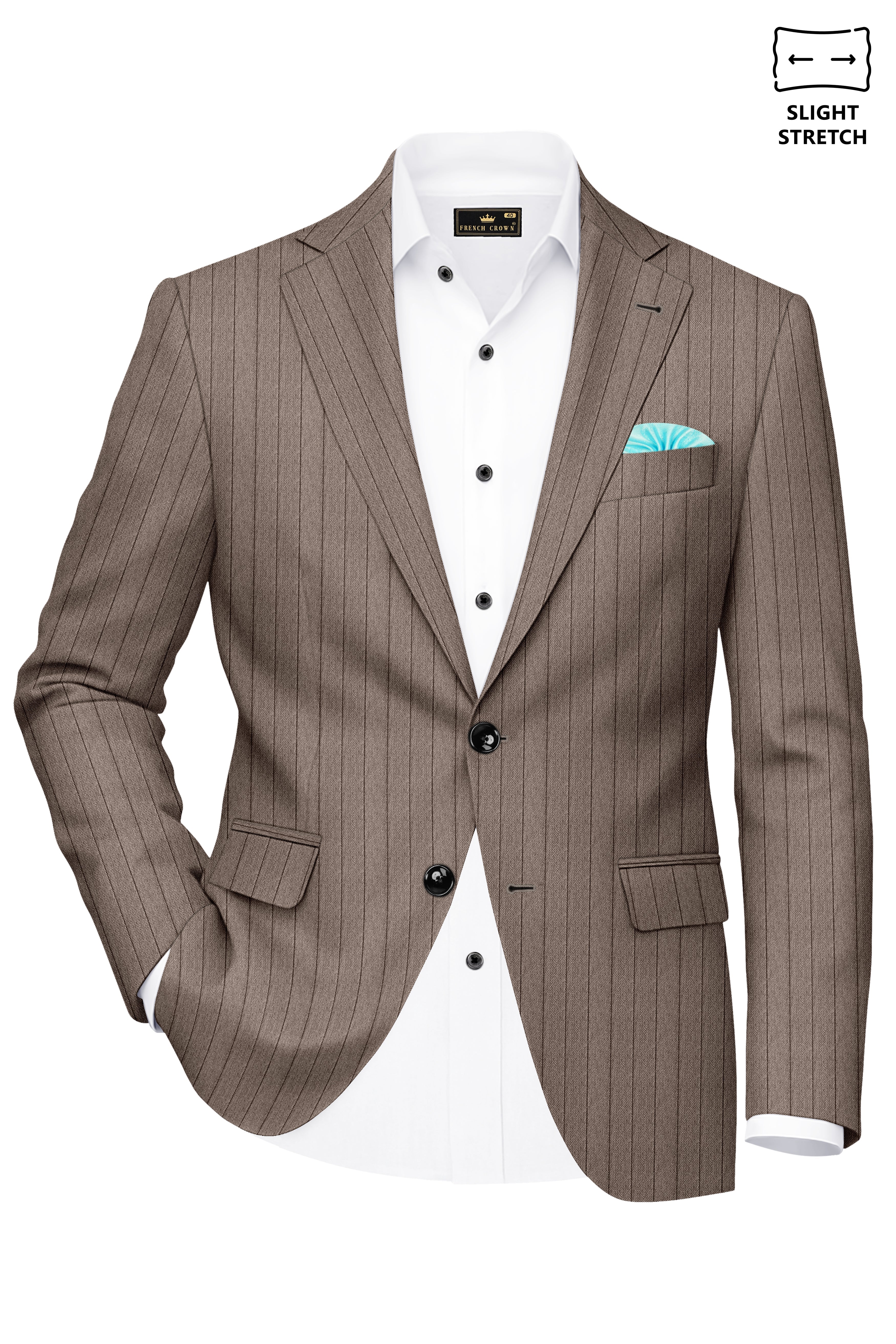 Obsidian-Fuscous Brown And Jade Black Chalk Striped Wool Rich Slight Stretch Single Breasted Suit