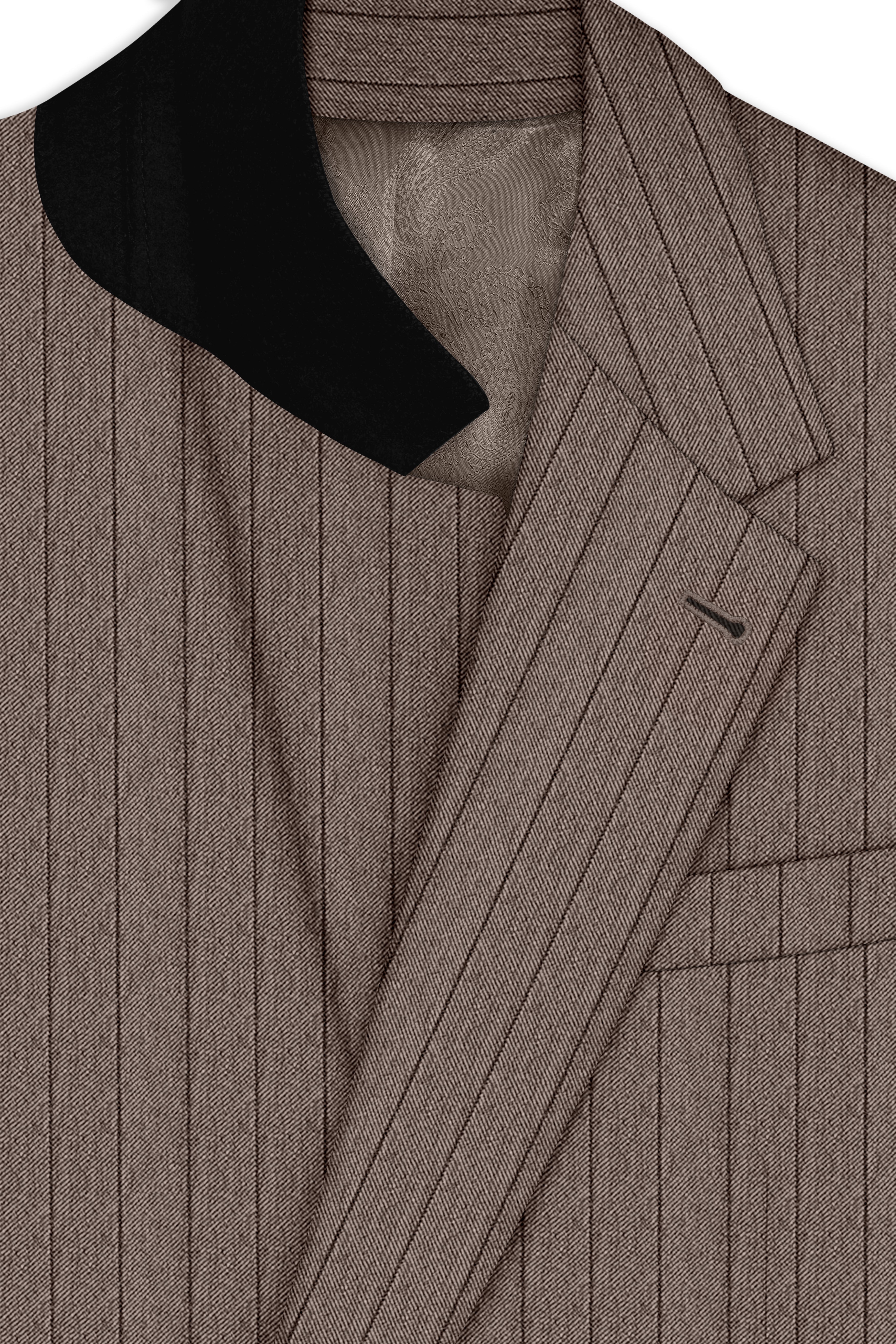 Obsidian-Fuscous Brown And Jade Black Chalk Striped Wool Rich Slight Stretch Single Breasted Suit