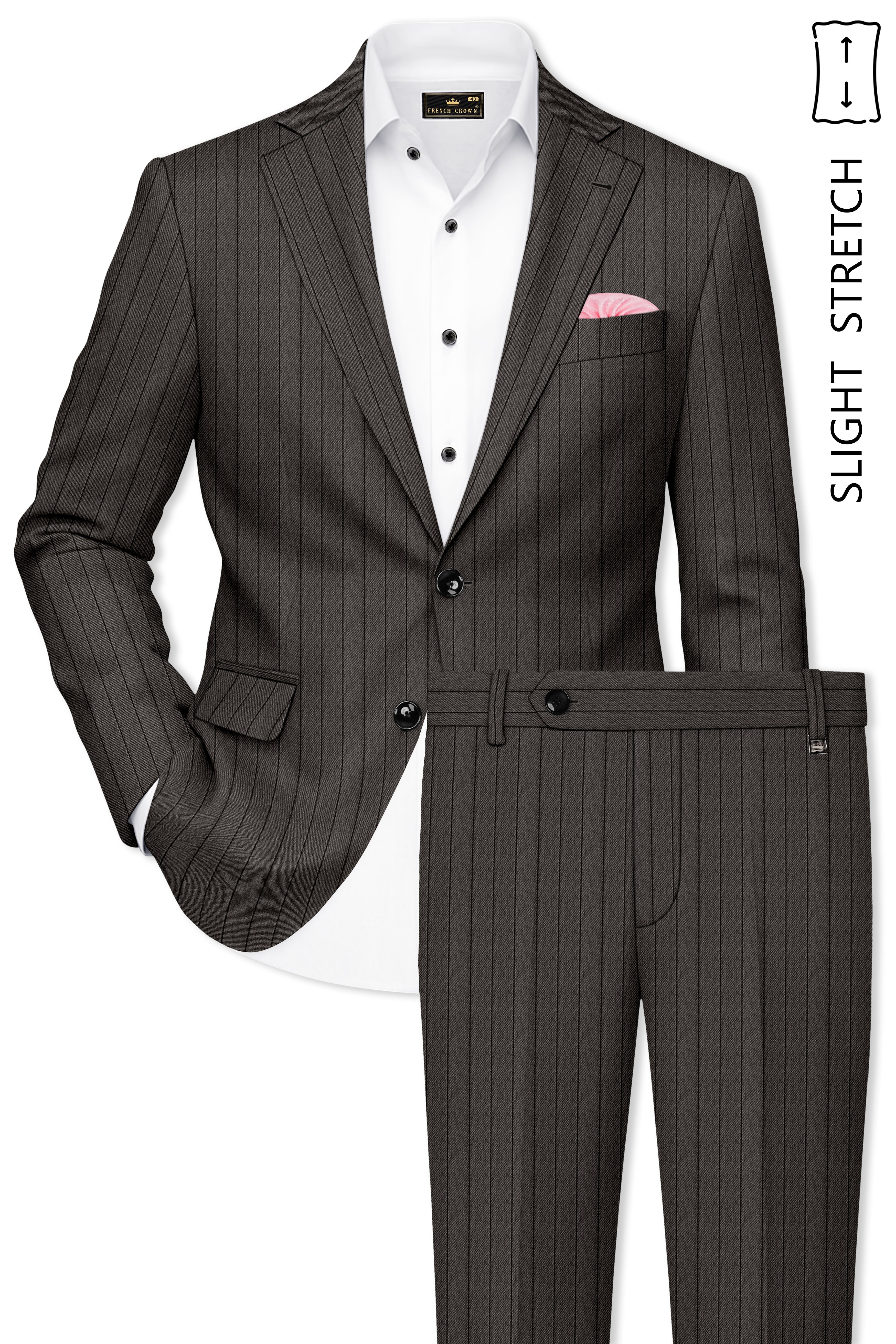 Heritage-Iridium Brown And Bright White Chalk Striped Wool Rich Slight Stretch Single Breasted Suit