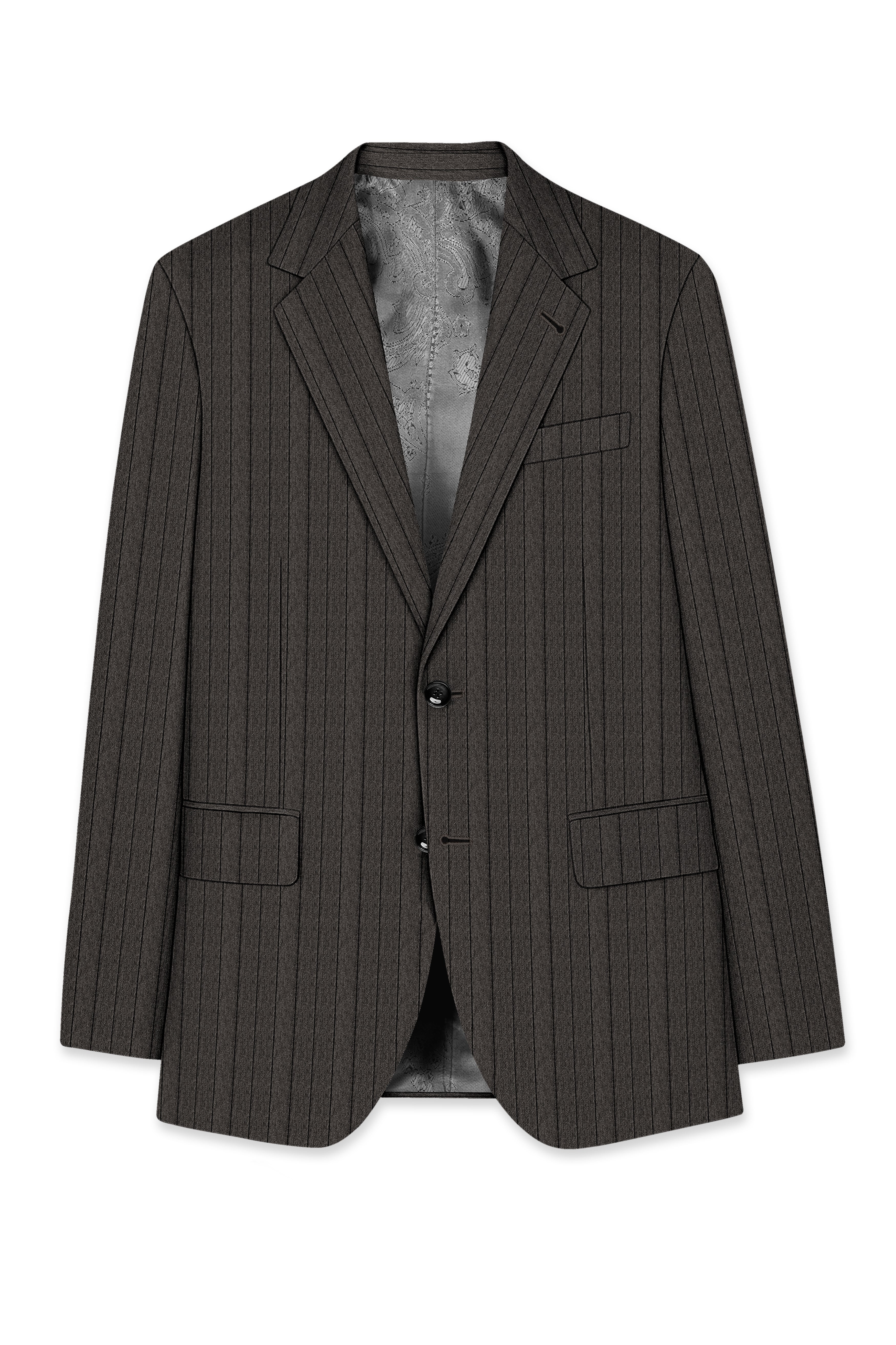 Heritage-Iridium Brown And Bright White Chalk Striped Wool Rich Slight Stretch Single Breasted Suit