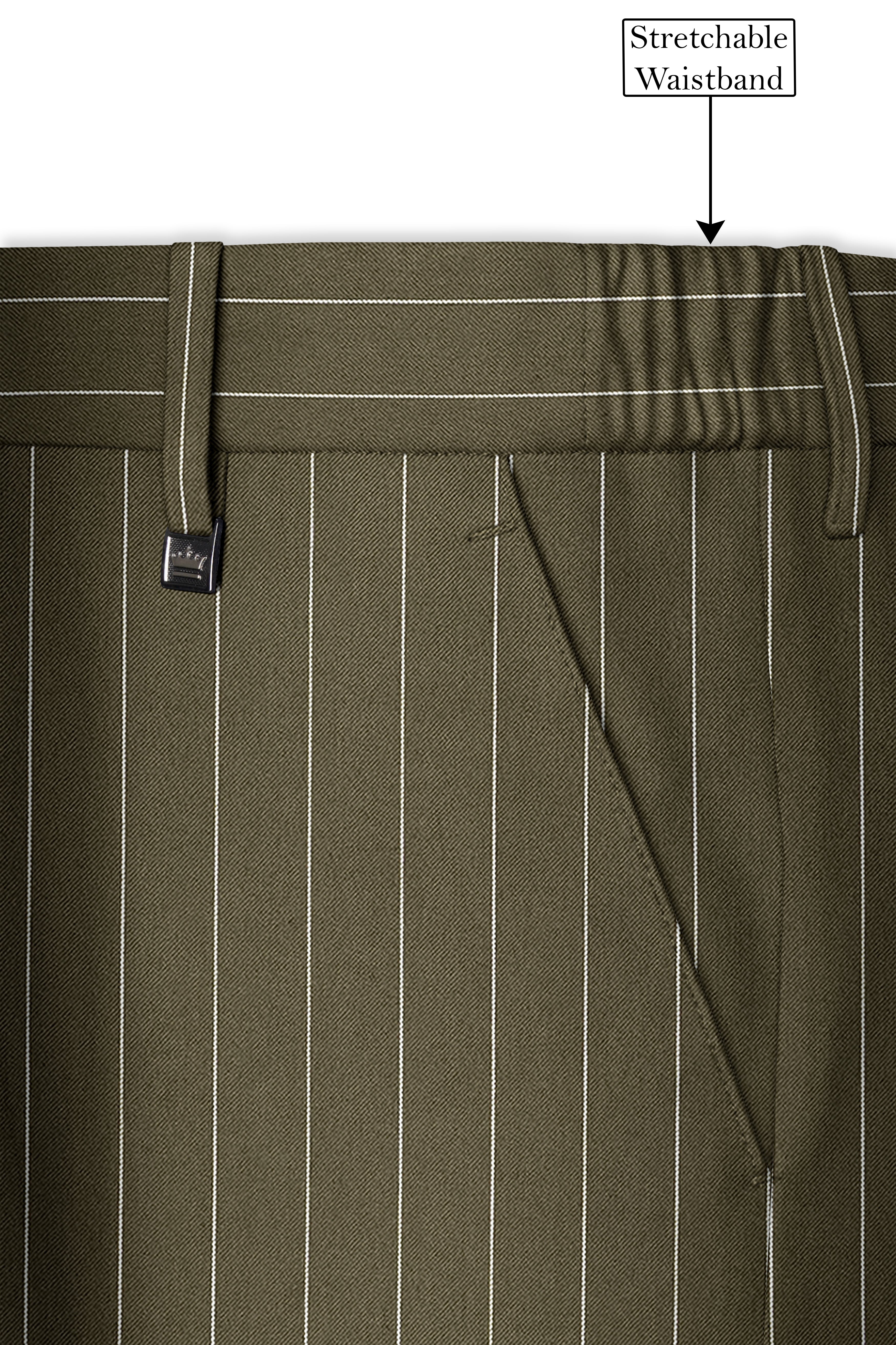 Pinacle-Hamlock Brown And Bright White Chalk Striped Wool Rich Slight Stretch Double Breasted Suit