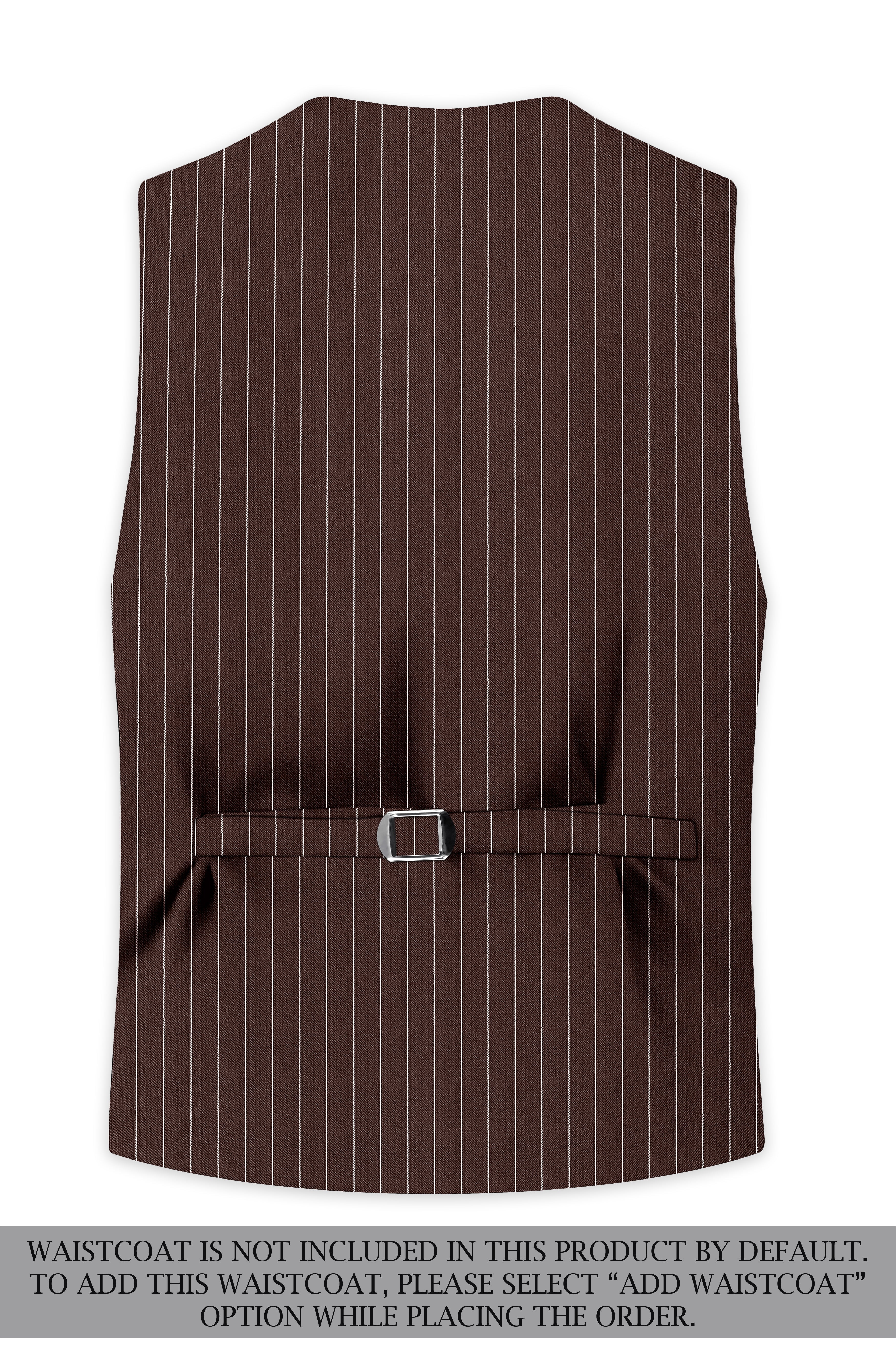 Bristol-Bistre Brown And Bright White Chalk Striped Wool Rich Slight Stretch Double Breasted Suit