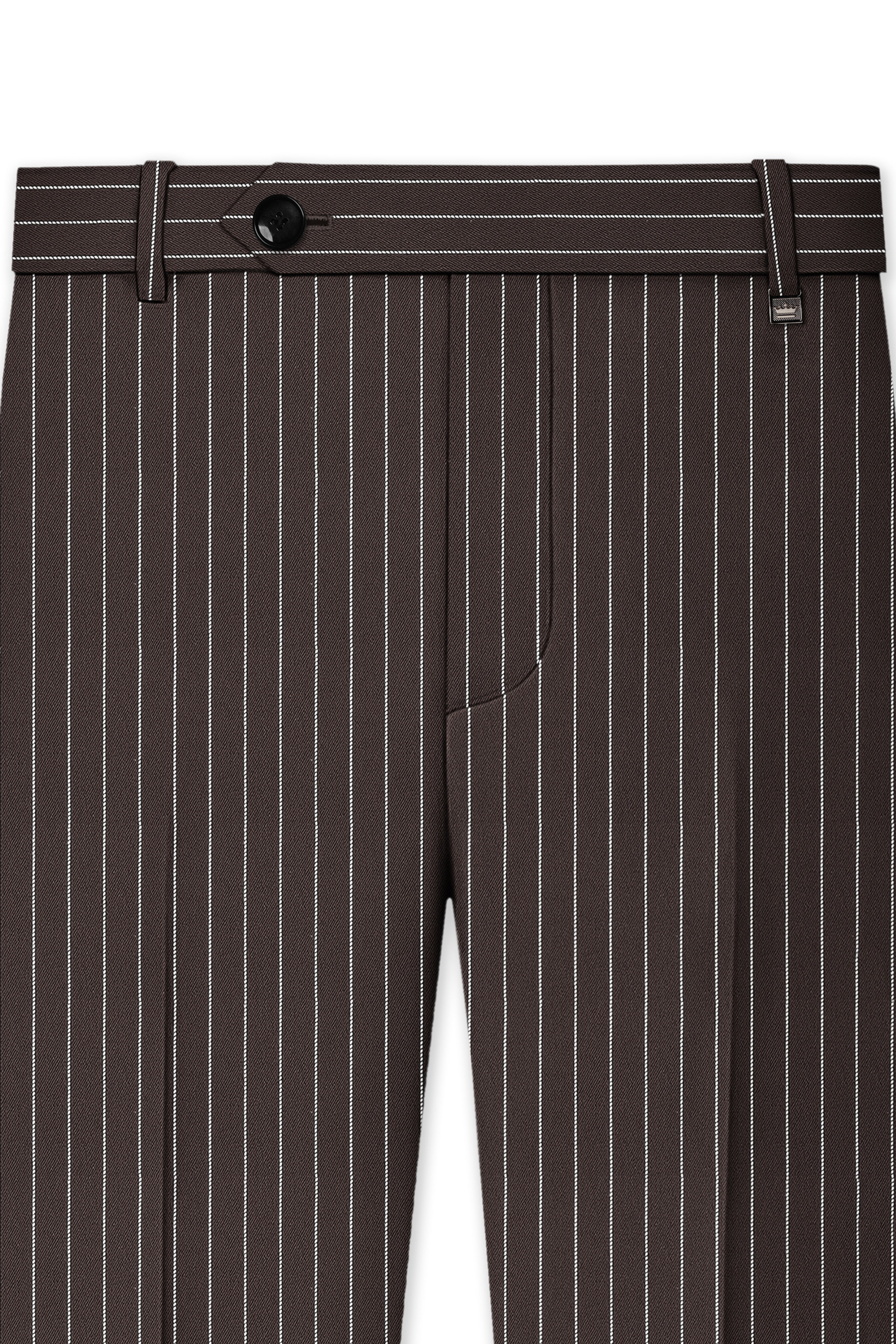 Sovereign-Umber Brown And Bright White Chalk Striped Wool Rich Slight Stretch Double Breasted Suit