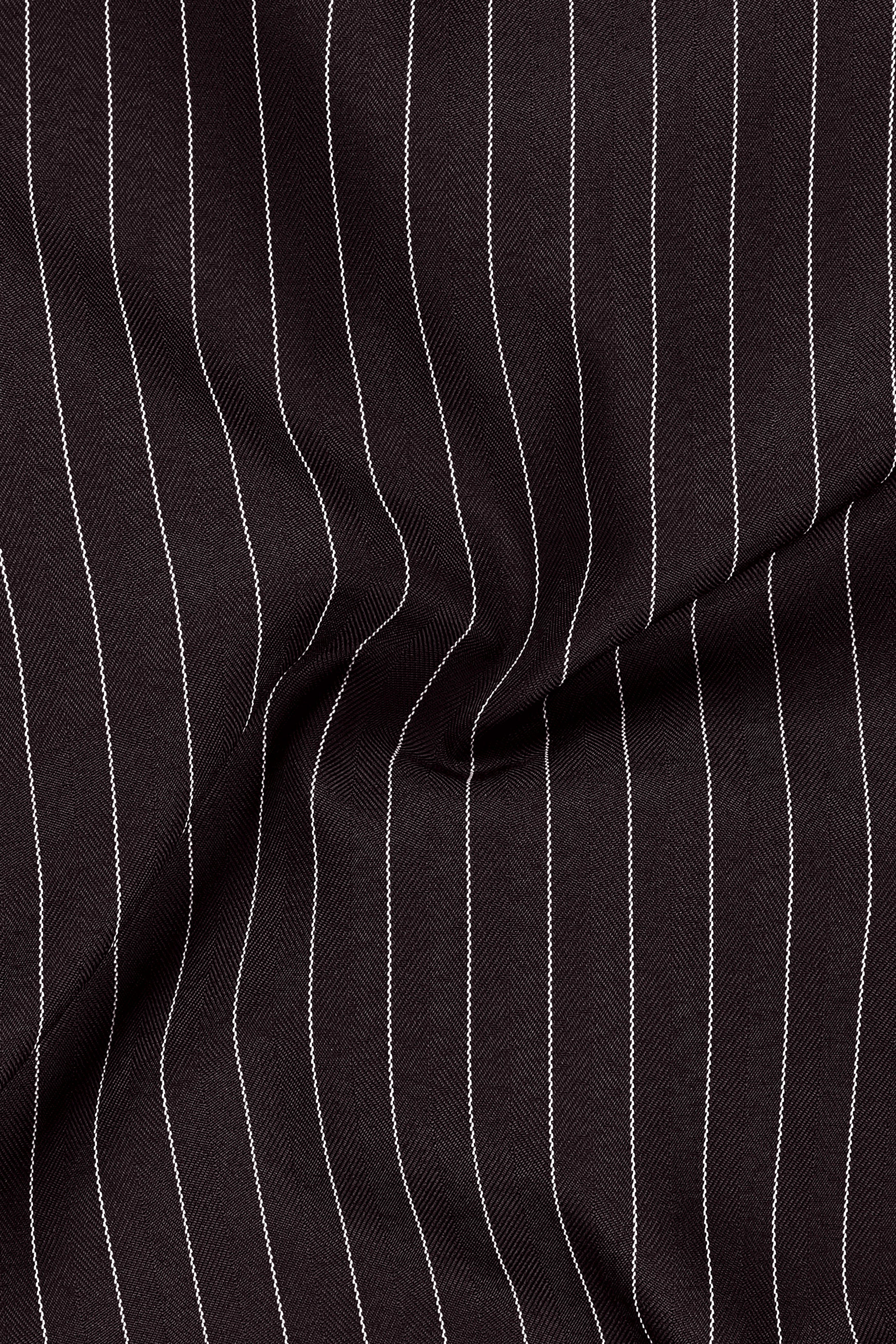 Volt-Thunder Brown Herringbone Striped Wool Rich Slight Stretch Double Breasted Suit
