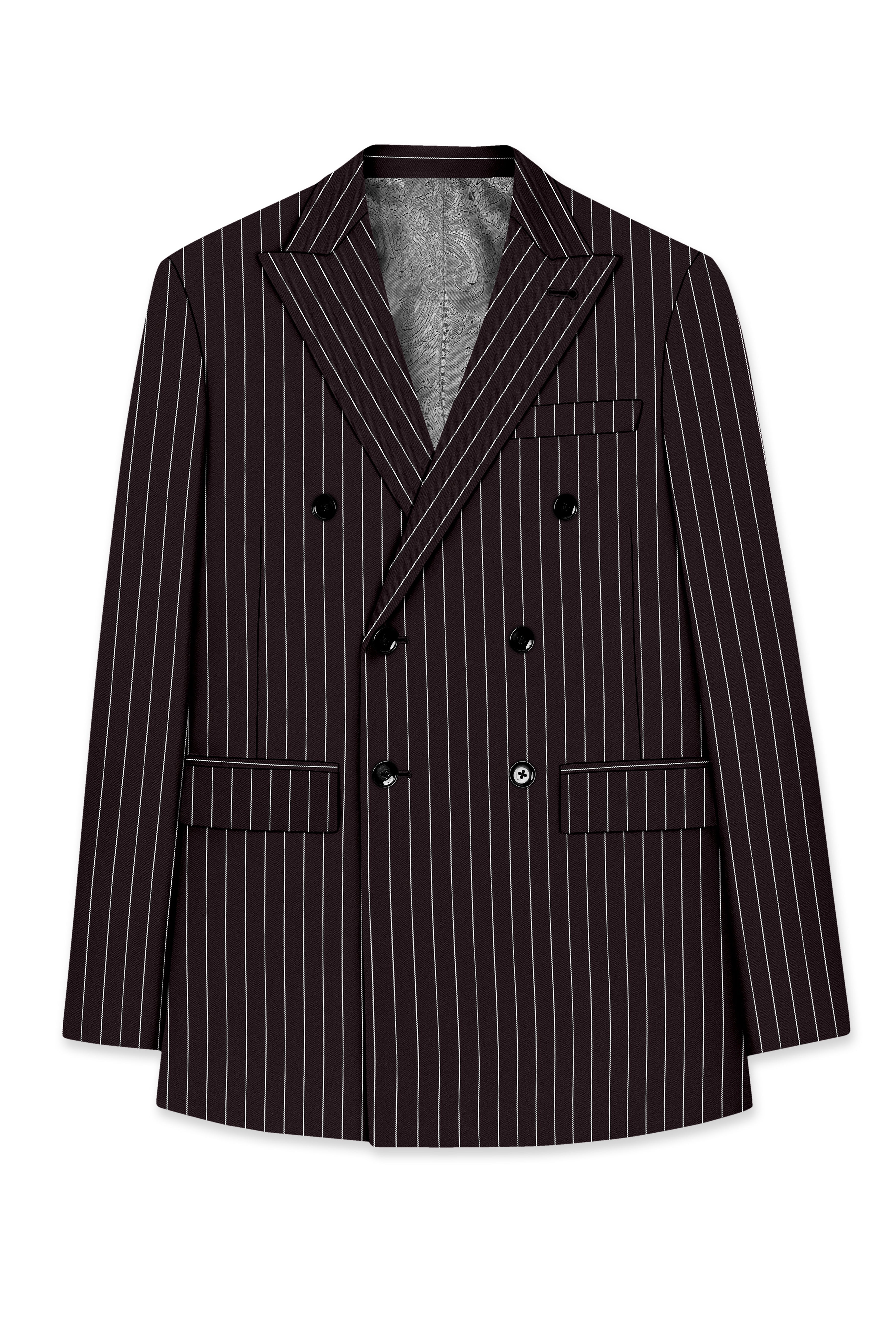 Volt-Thunder Brown Herringbone Striped Wool Rich Slight Stretch Double Breasted Suit