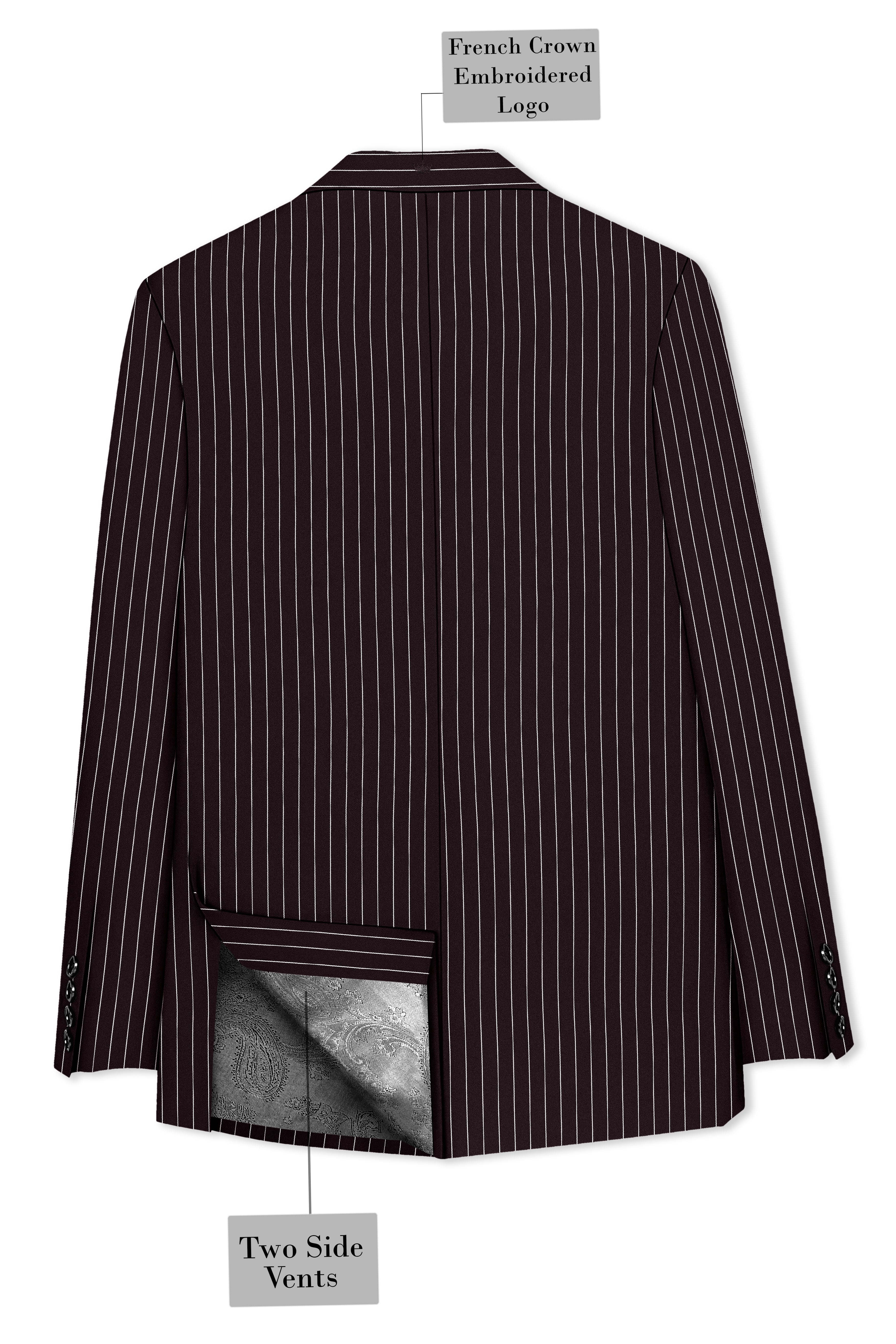Volt-Thunder Brown Herringbone Striped Wool Rich Slight Stretch Double Breasted Suit
