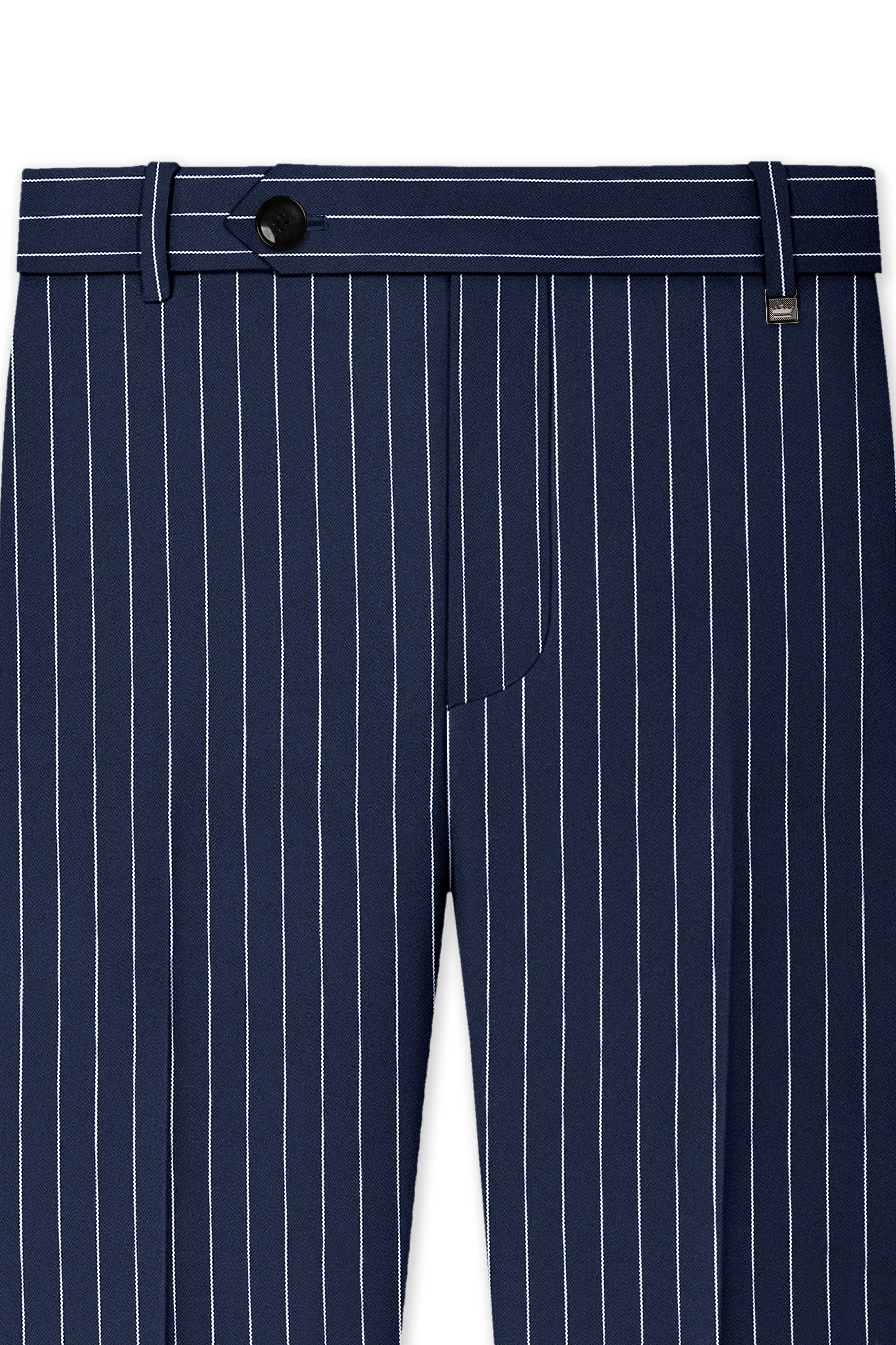 Astris-Space Blue Herringbone Striped Wool Rich Slight Stretch Double Breasted Suit