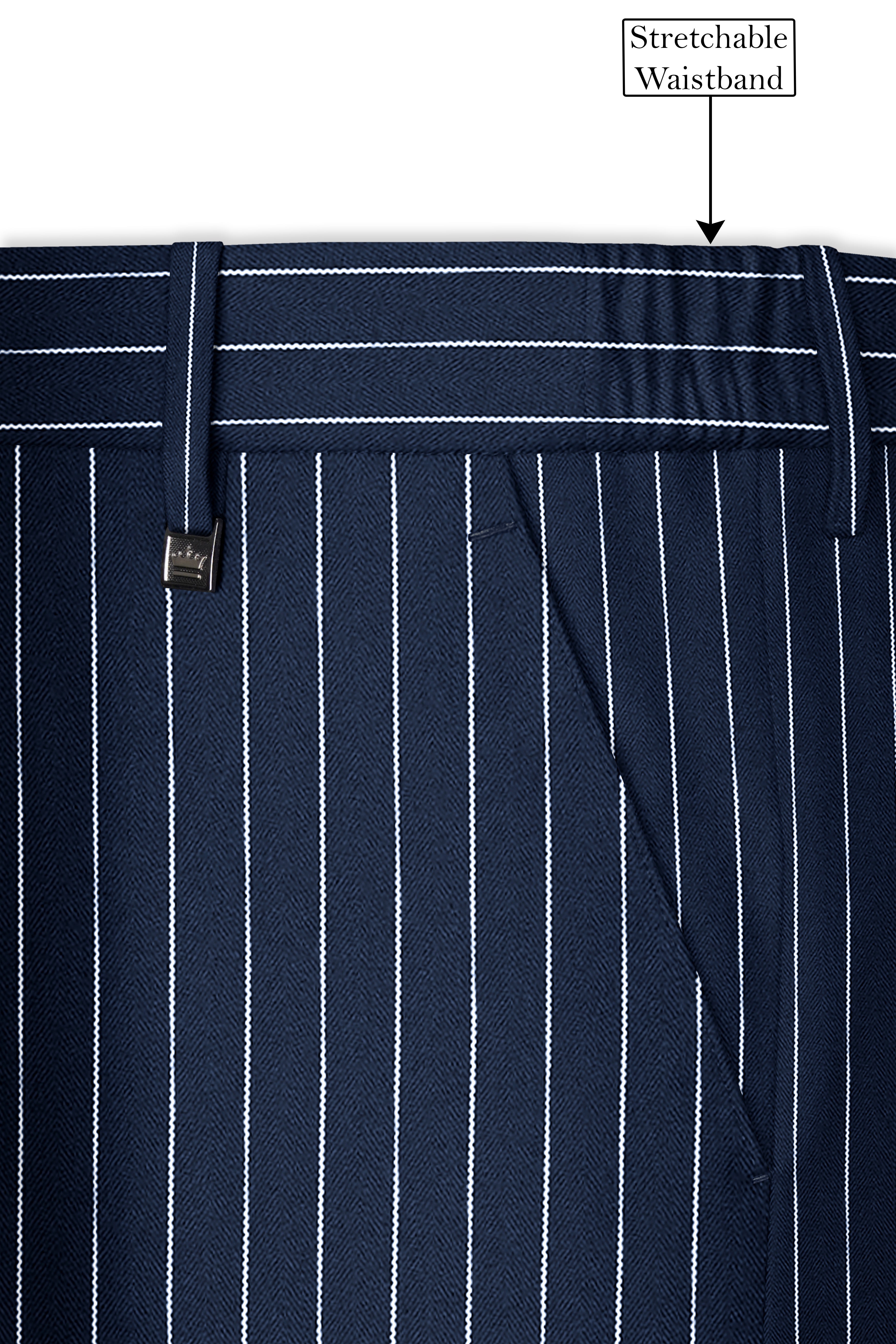Astris-Space Blue Herringbone Striped Wool Rich Slight Stretch Double Breasted Suit