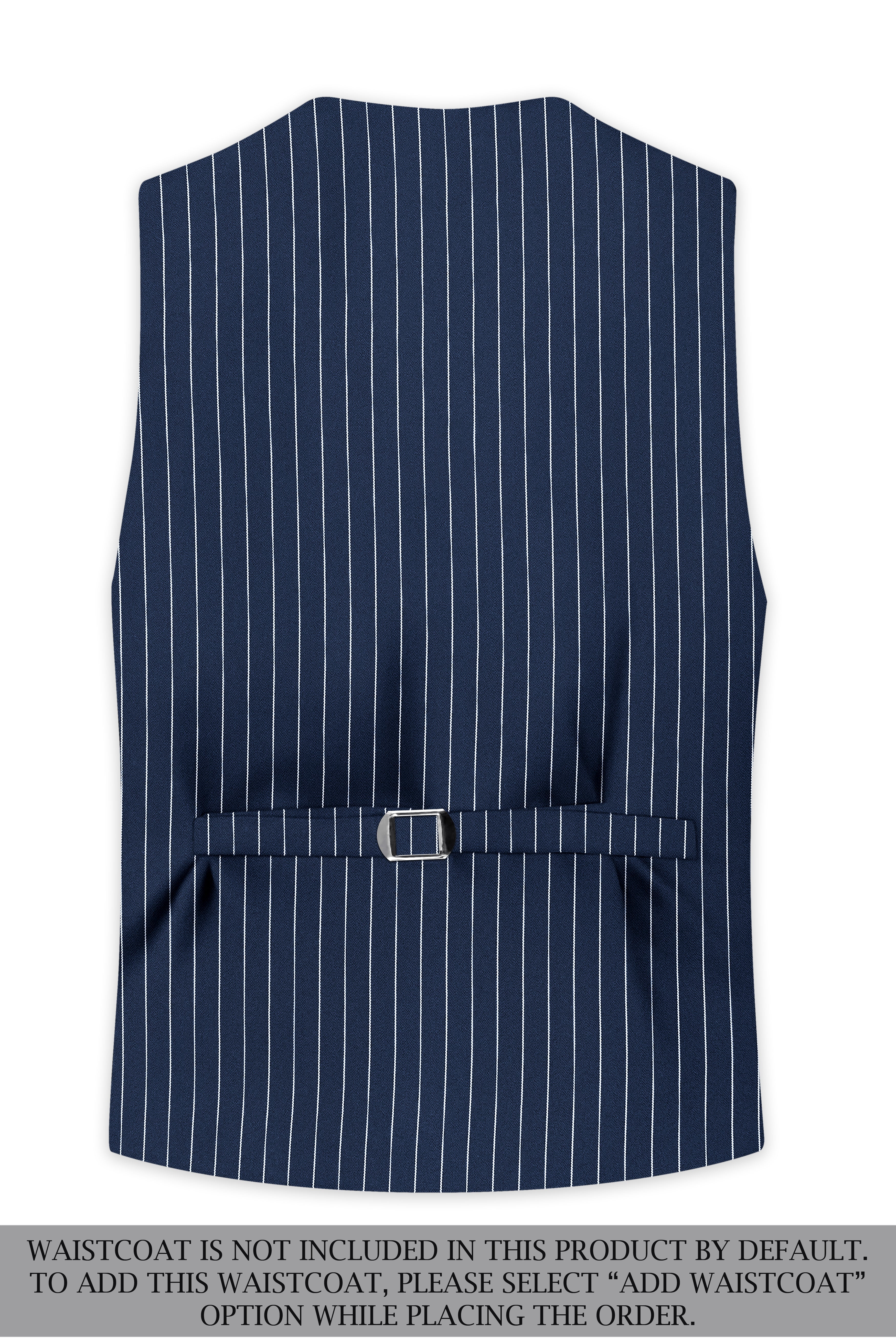 Astris-Space Blue Herringbone Striped Wool Rich Slight Stretch Double Breasted Suit