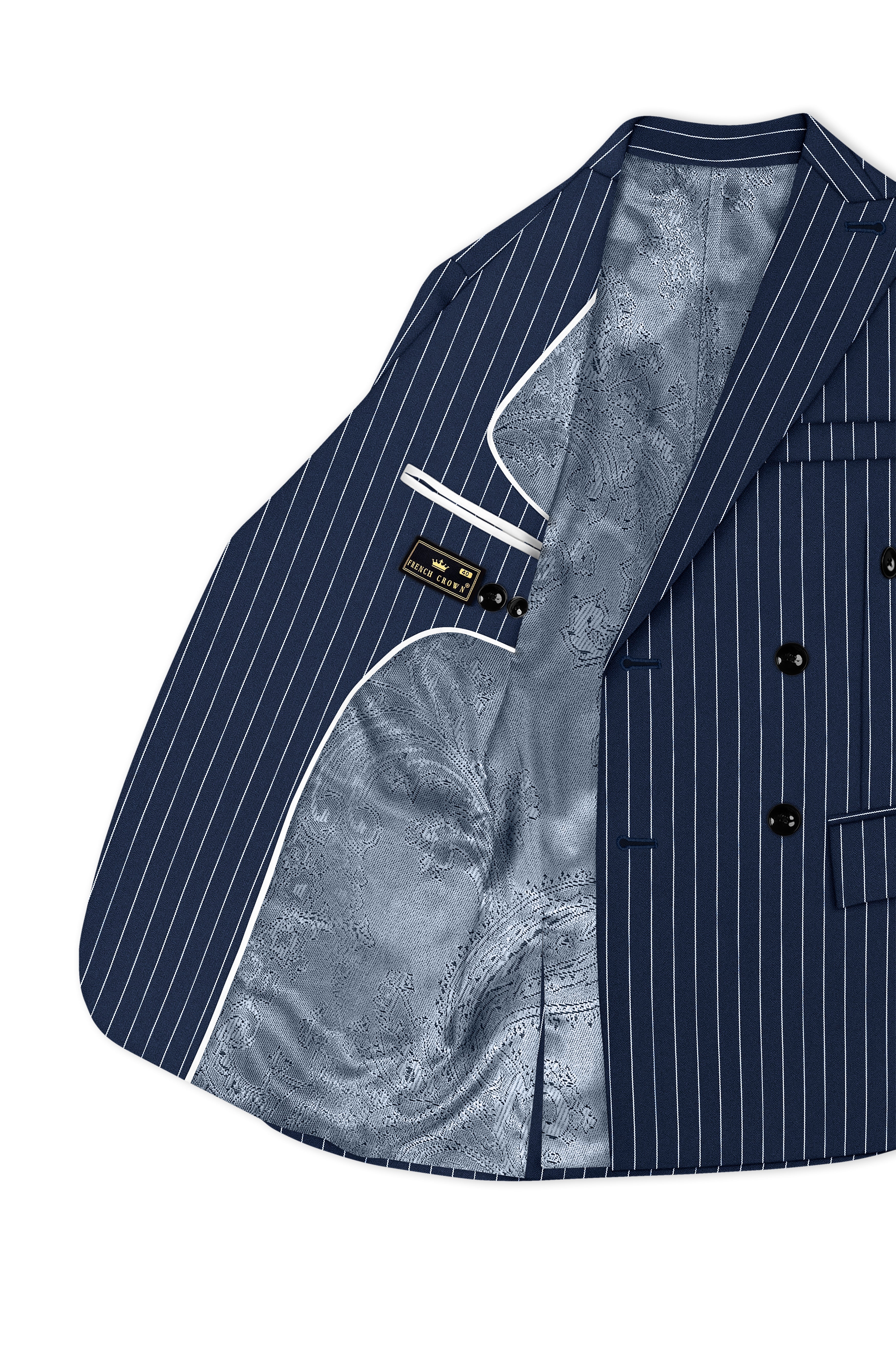Astris-Space Blue Herringbone Striped Wool Rich Slight Stretch Double Breasted Suit