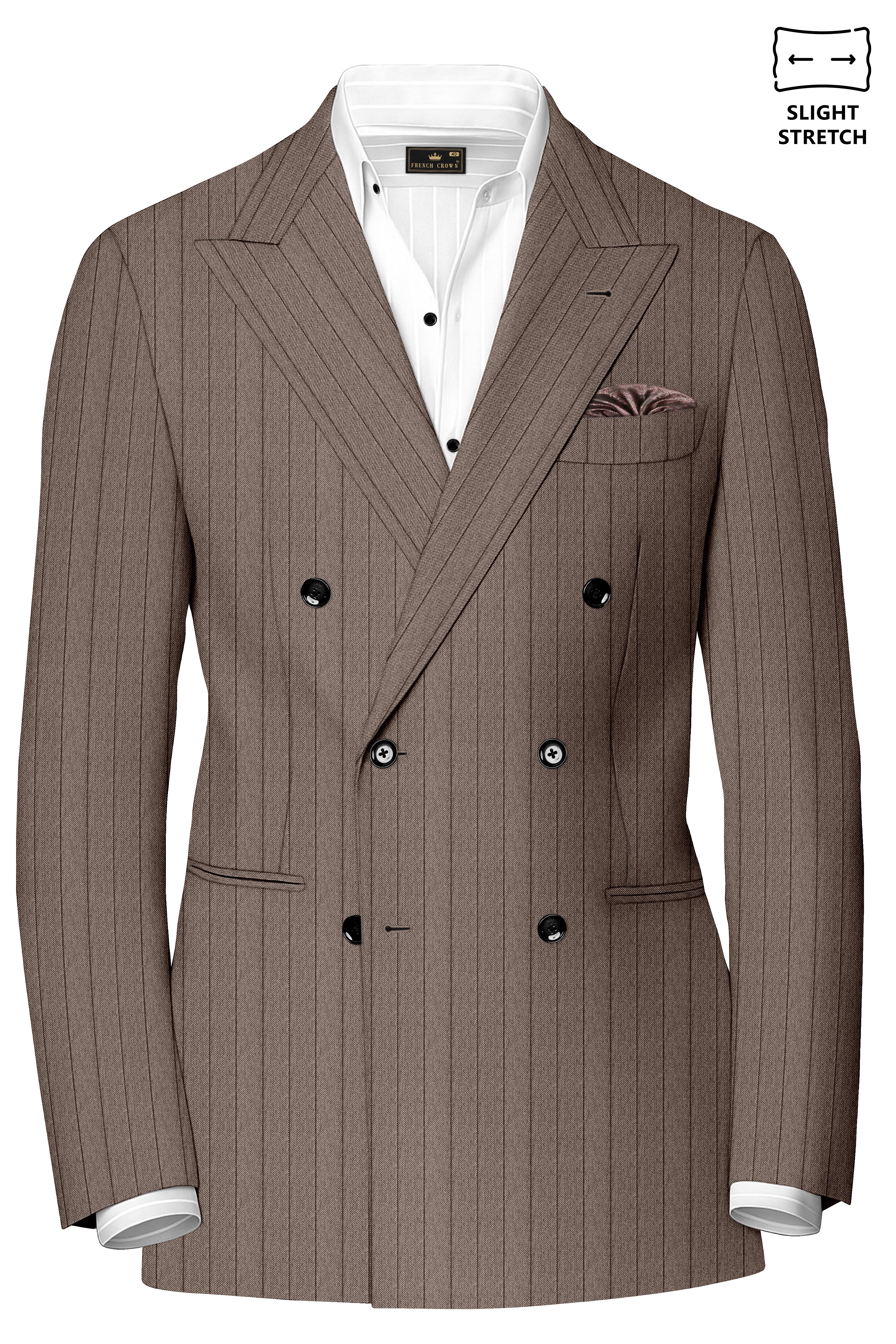 Obsidian-Fuscous Brown And Jade Black Chalk Striped Wool Rich Slight Stretch Double Breasted Suit