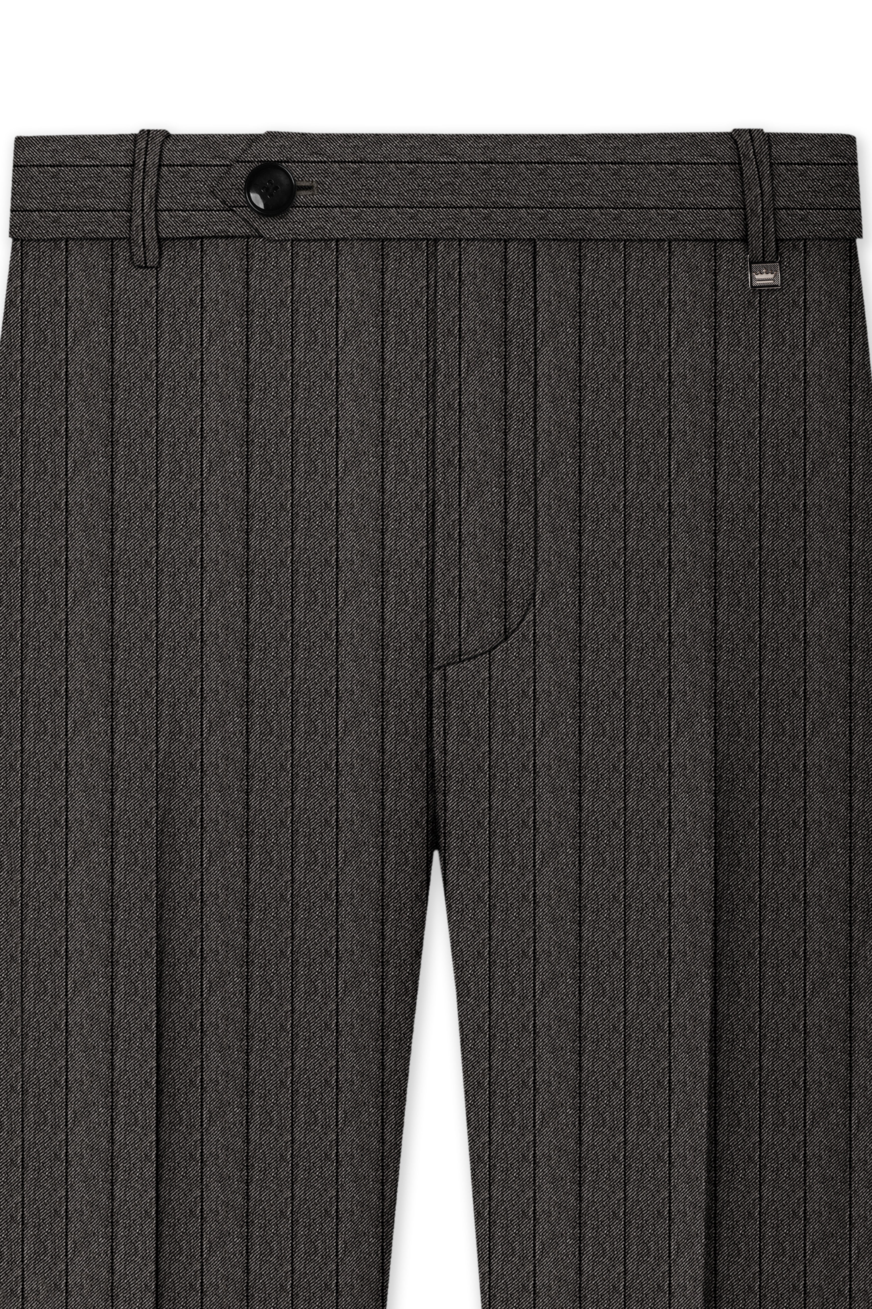 Heritage-Iridium Brown And Bright White Chalk Striped Wool Rich Slight Stretch Double Breasted Suit