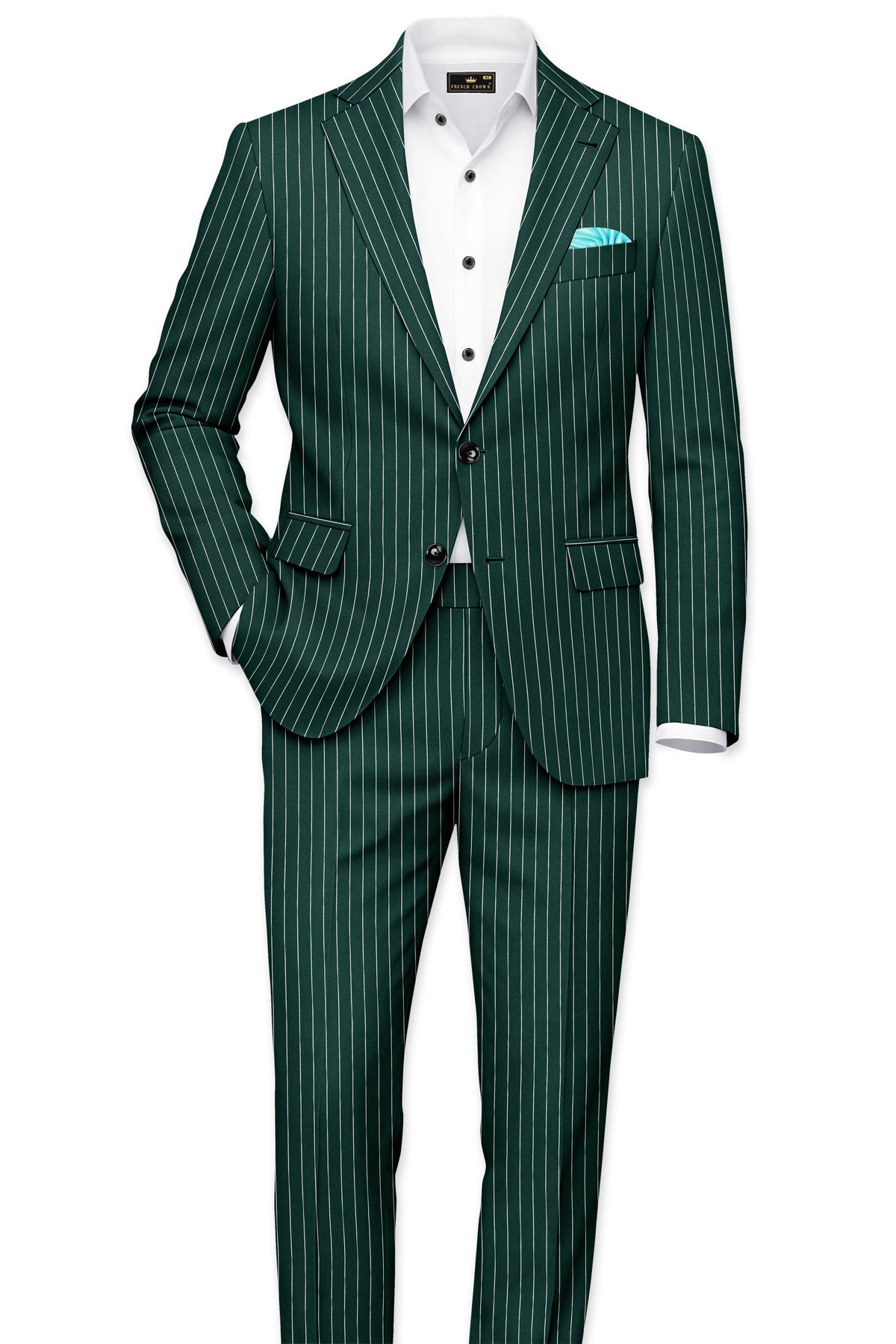 Arbor-Timber Green Herringbone Striped Wool Rich Slight Stretch Single Breasted Suit