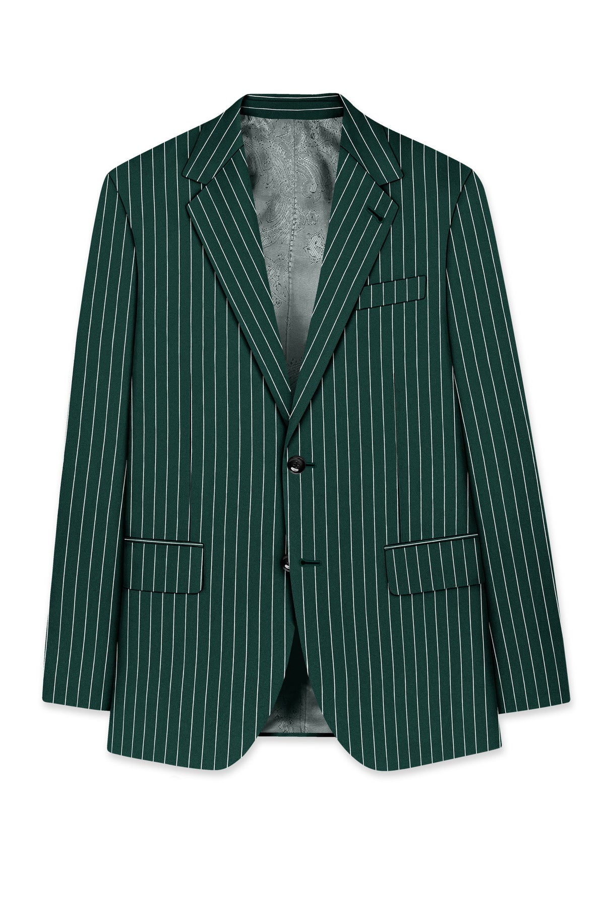 Arbor-Timber Green Herringbone Striped Wool Rich Slight Stretch Single Breasted Suit