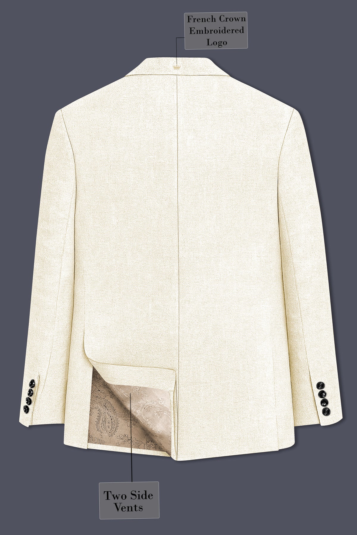 Oyster-Eggsheel Off White Luxurious Linen Single Breasted Sports Suit