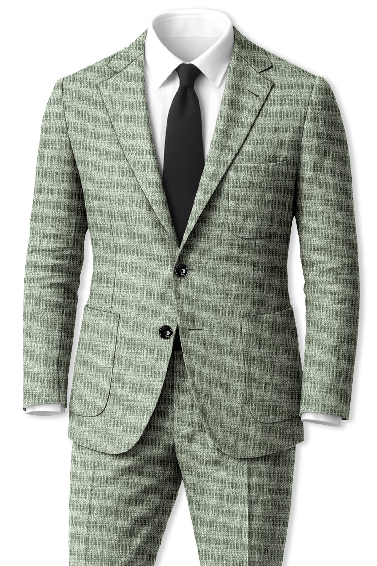 Cypress-Sage Green Luxurious Linen Single Breasted Sports Suit