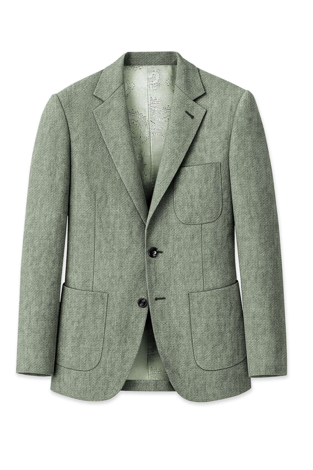 Cypress-Sage Green Luxurious Linen Single Breasted Sports Suit