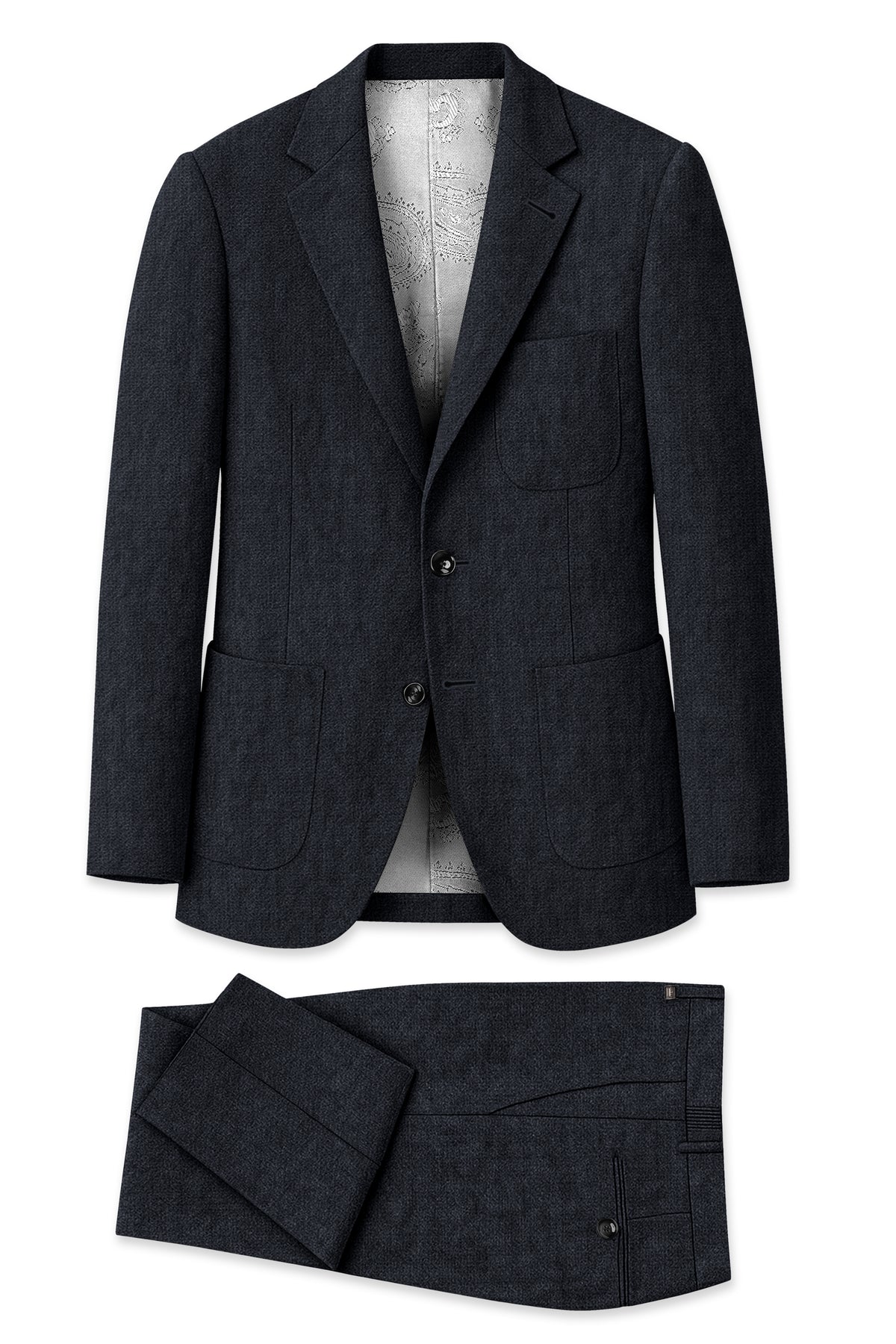 Graphite-Vulcan Gray Luxurious Linen Single Breasted Sports Suit