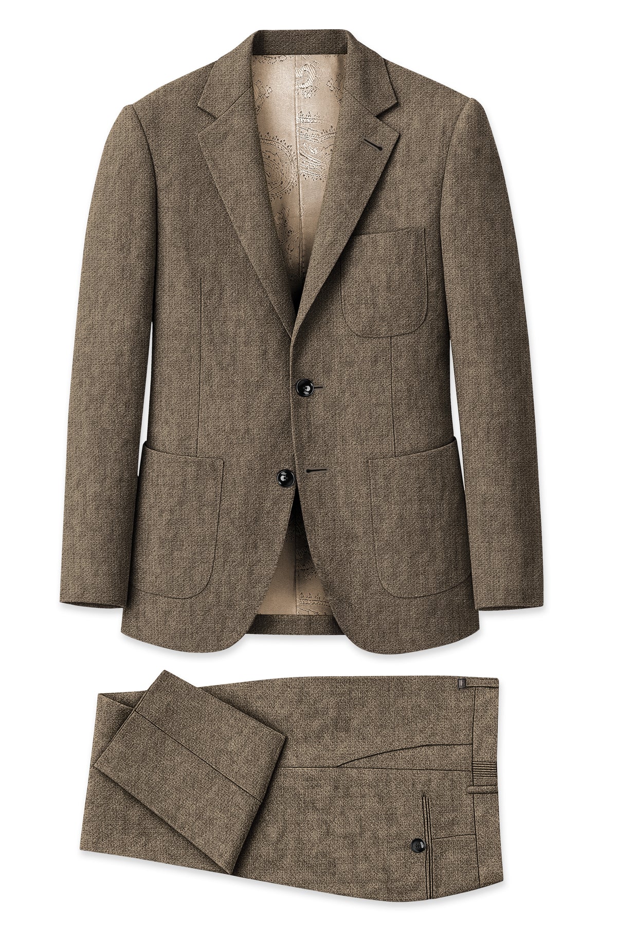 Cognac-Walnut Brown Luxurious Linen Single Breasted Sports Suit