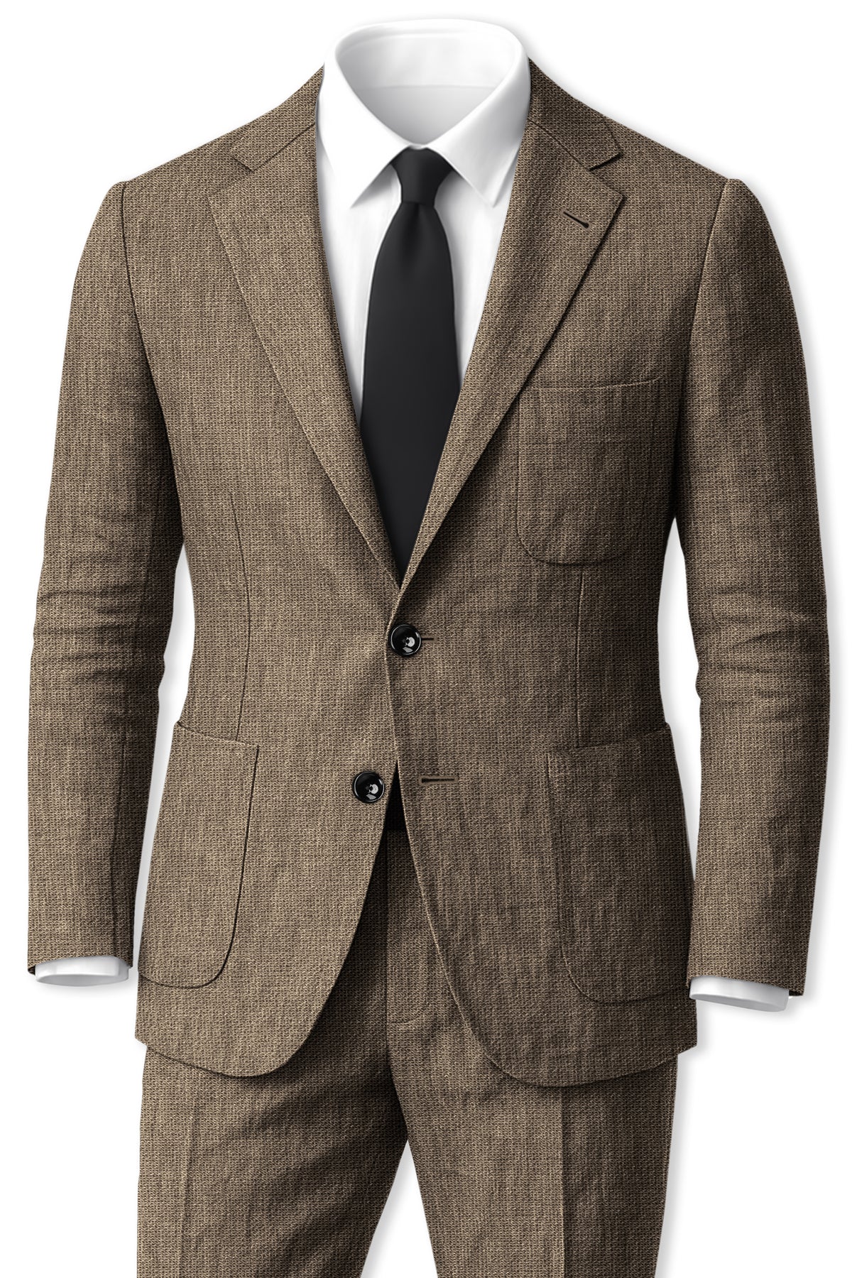 Cognac-Walnut Brown Luxurious Linen Single Breasted Sports Suit