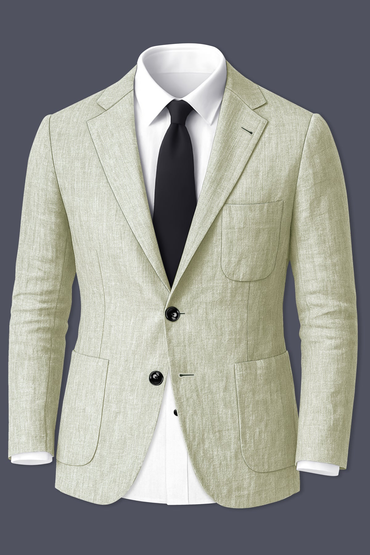 Verdure-Heathered Green Luxurious Linen Single Breasted Sports Suit