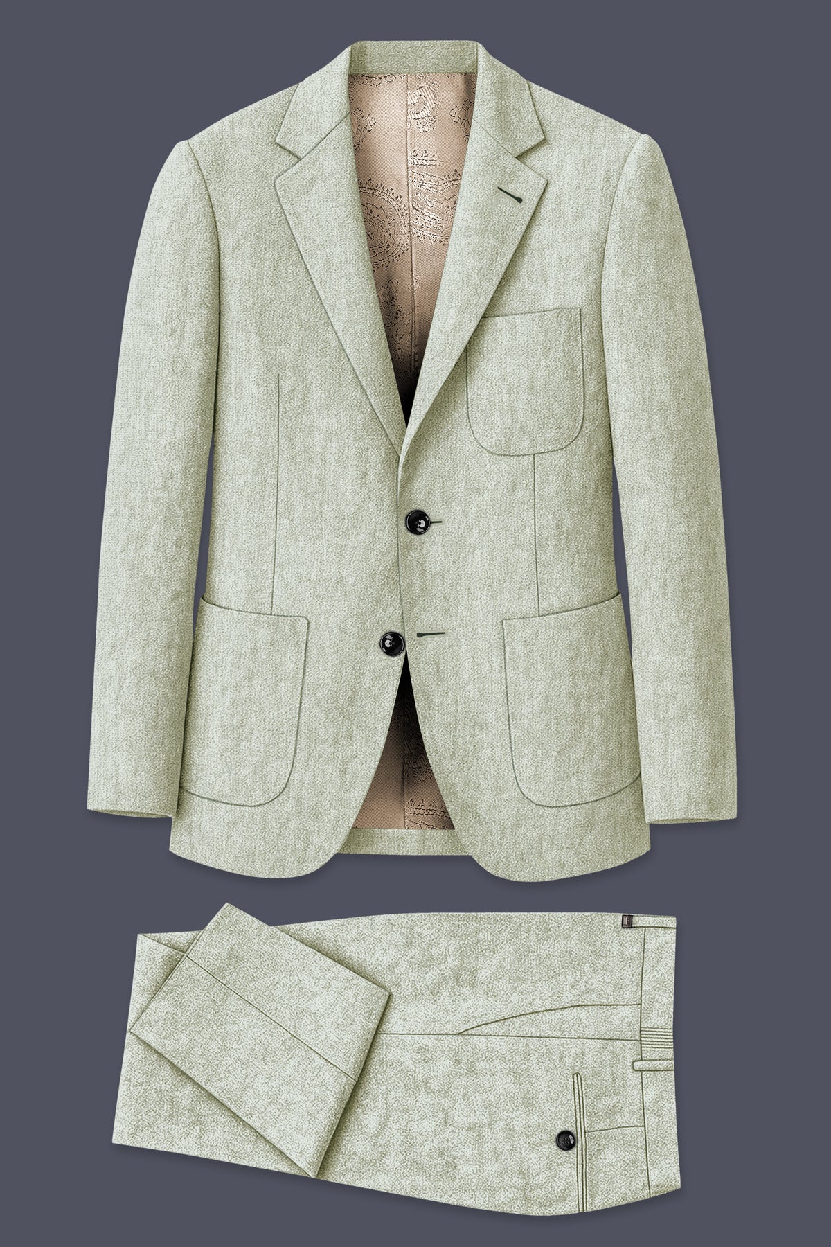Verdure-Heathered Green Luxurious Linen Single Breasted Sports Suit