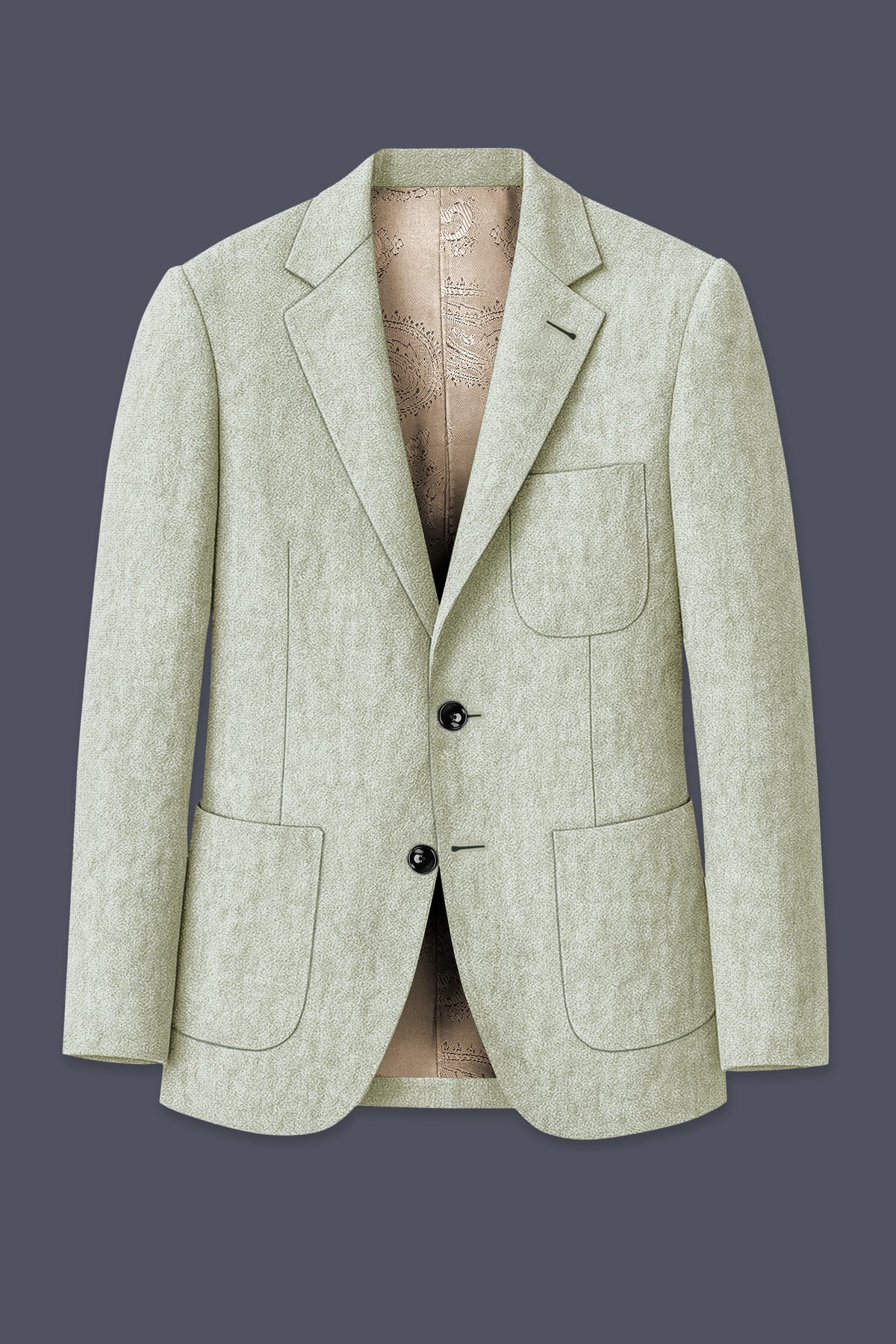Verdure-Heathered Green Luxurious Linen Single Breasted Sports Suit