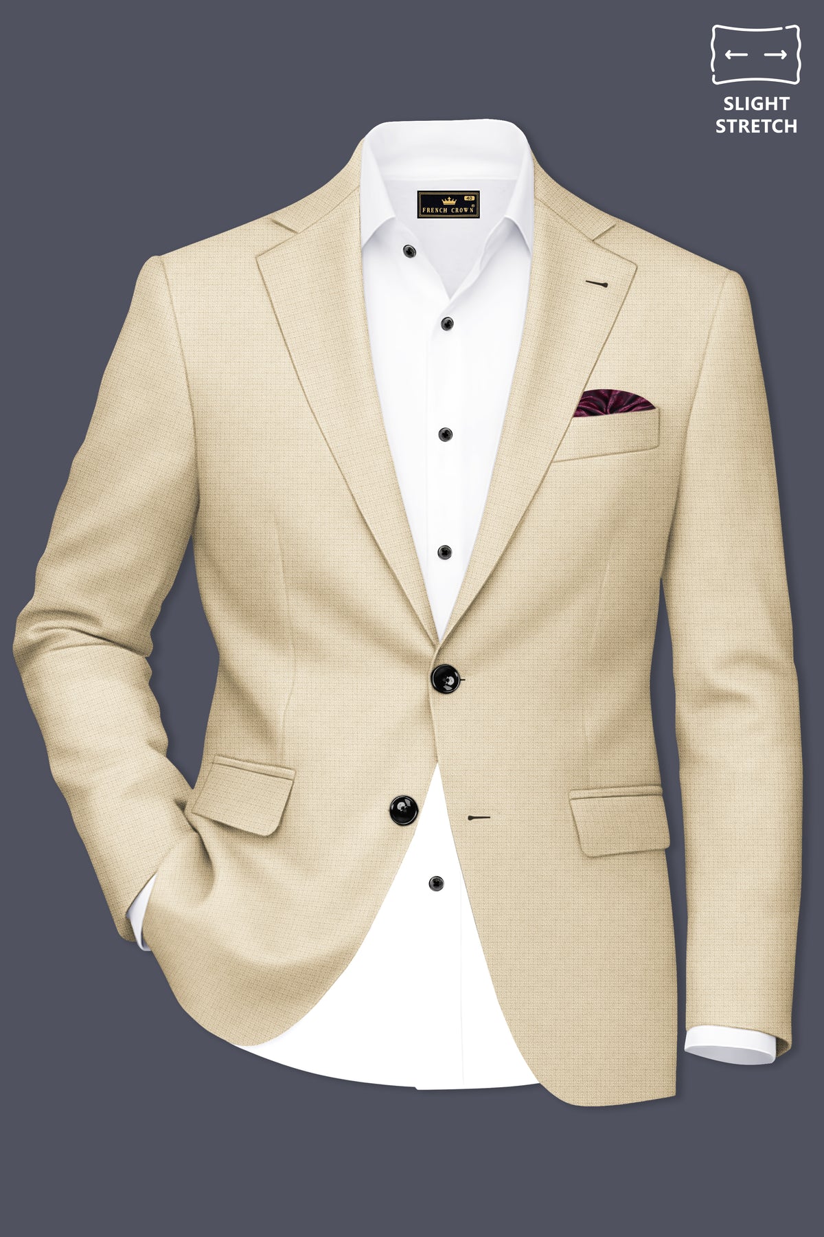 Alabaster-Vanilla Cream Diamond Textured Wool Rich Slight Stretch Single Breasted Suit