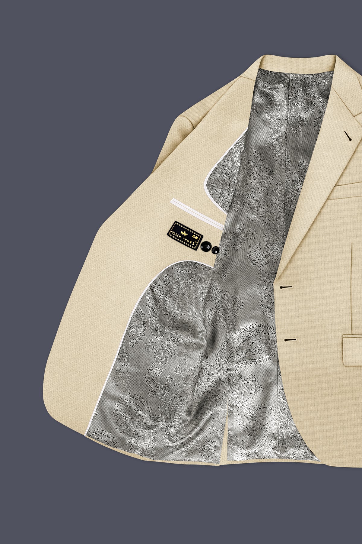 Alabaster-Vanilla Cream Diamond Textured Wool Rich Slight Stretch Single Breasted Suit