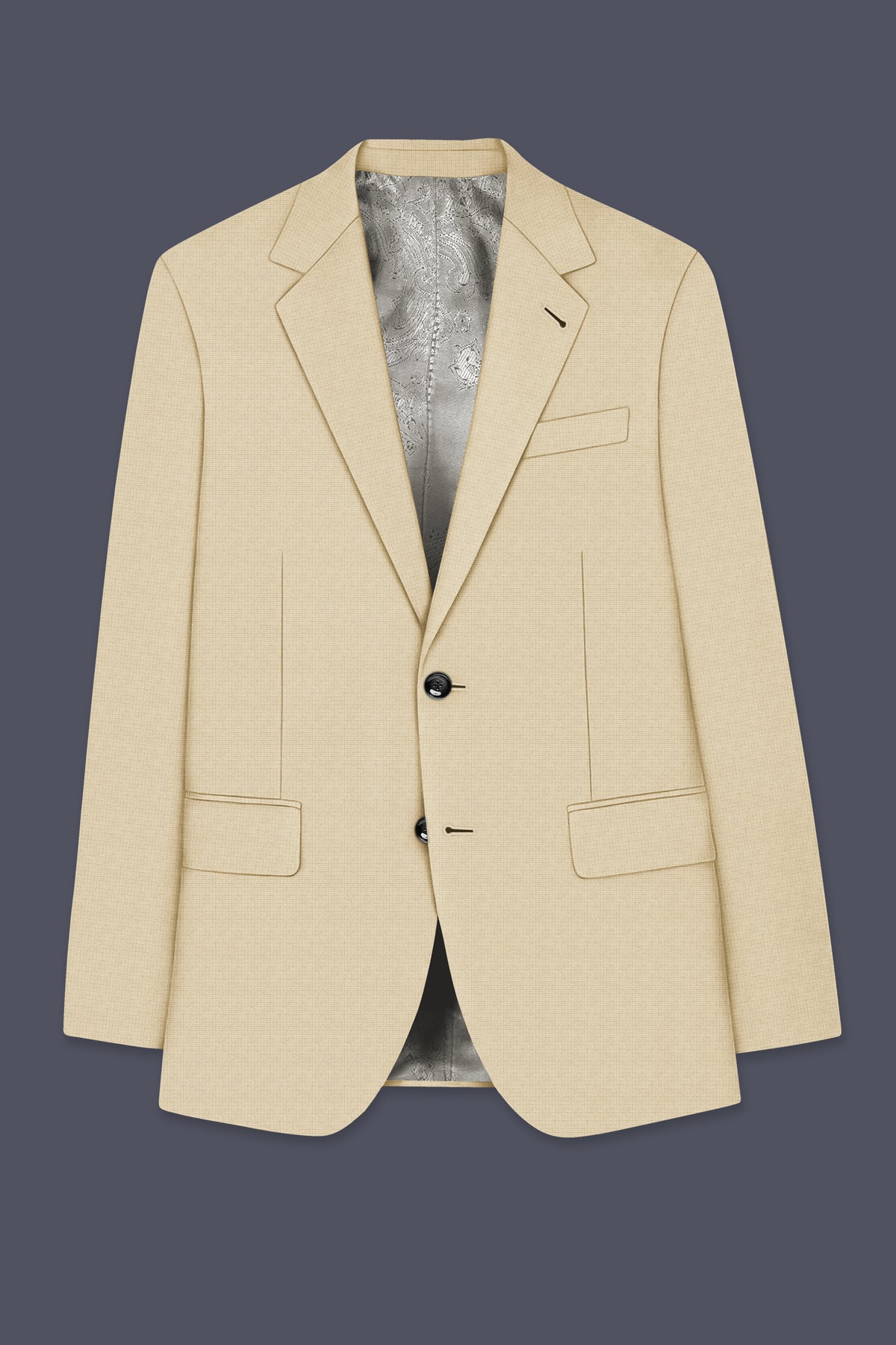 Alabaster-Vanilla Cream Diamond Textured Wool Rich Slight Stretch Single Breasted Suit