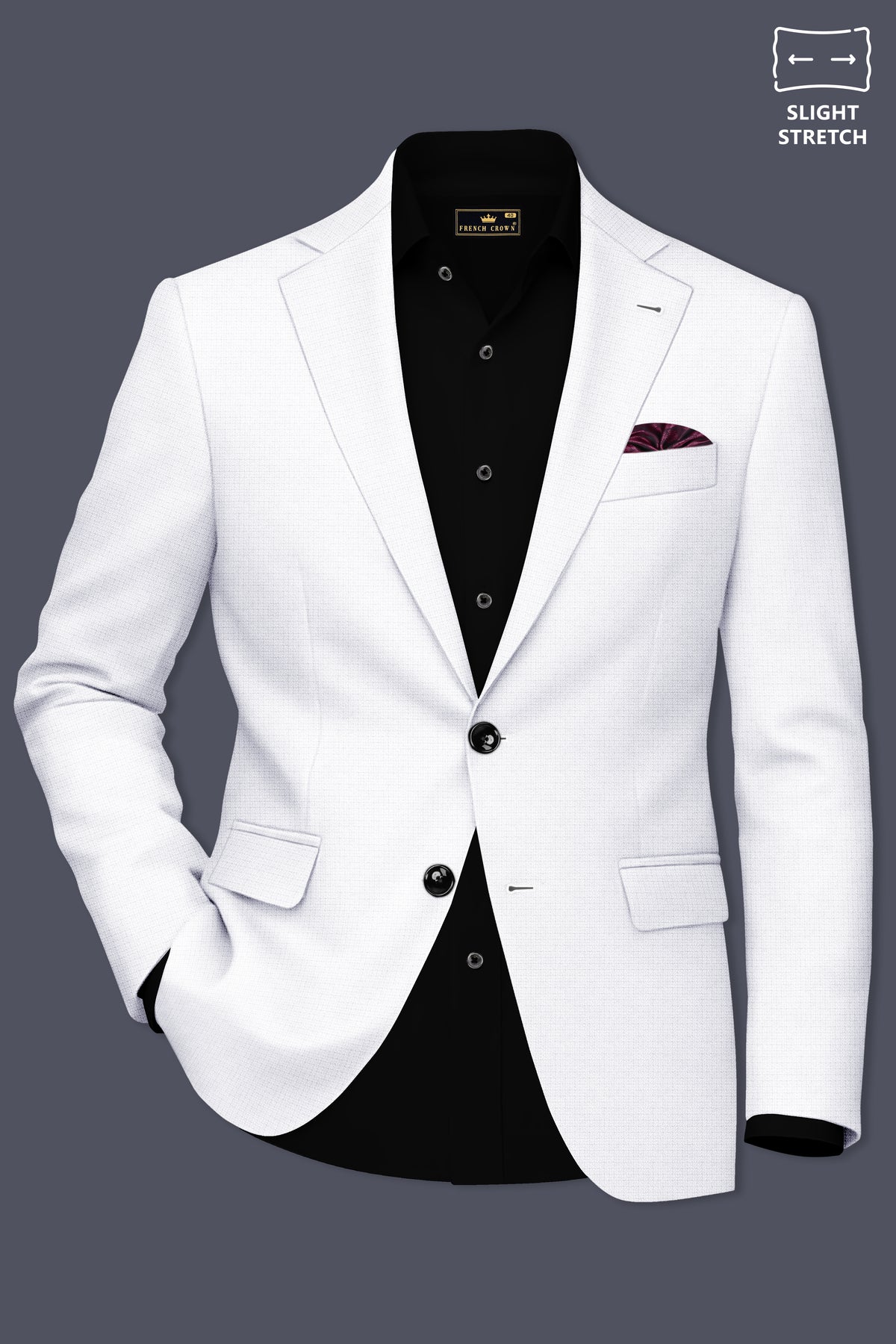Porcelain-Bright White Diamond Textured Wool Rich Slight Stretch Single Breasted Suit